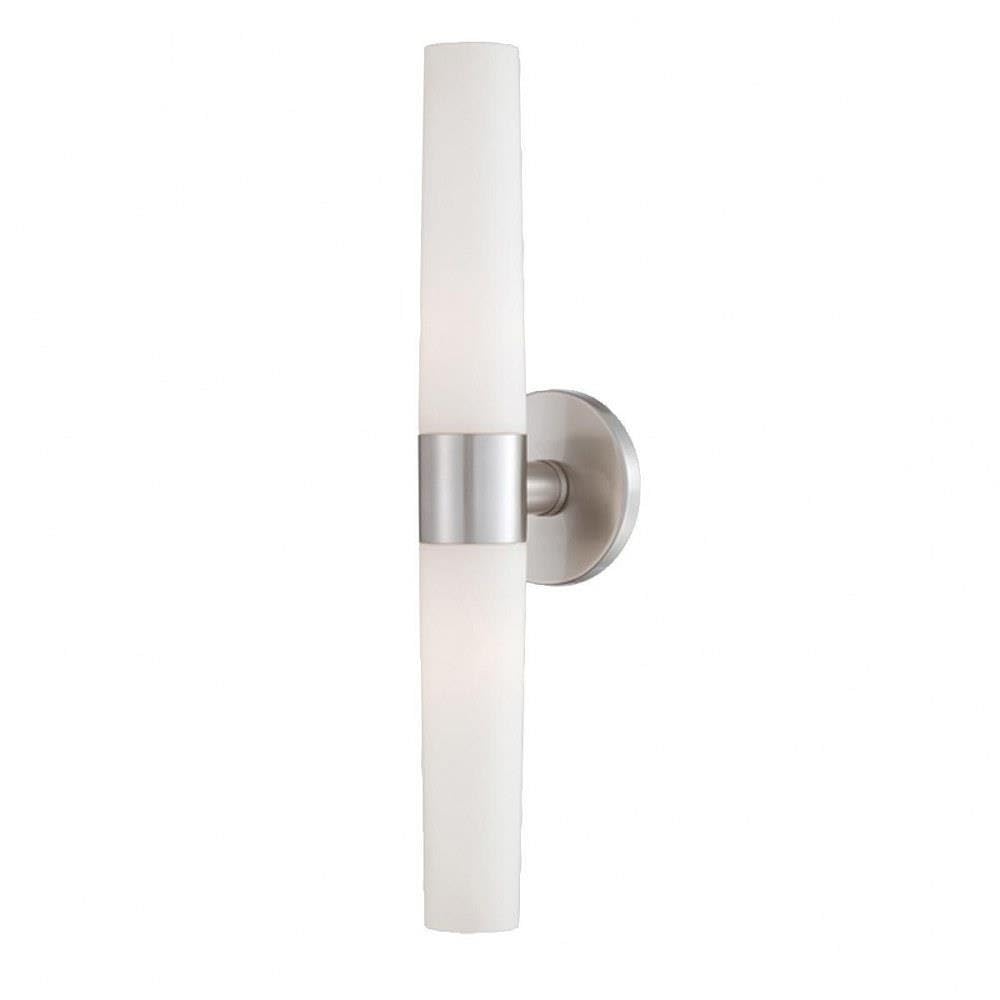 Modern 2-Light Wall Sconce with Frosted Glass - 20 x 5 Inches - Brushed Nickel Finish & Opal White Glass Shade - Wall Mount Lighting Fixture for Bedroom, Hallway, or Living Room - Model 79-BEL-981845 by Bailey