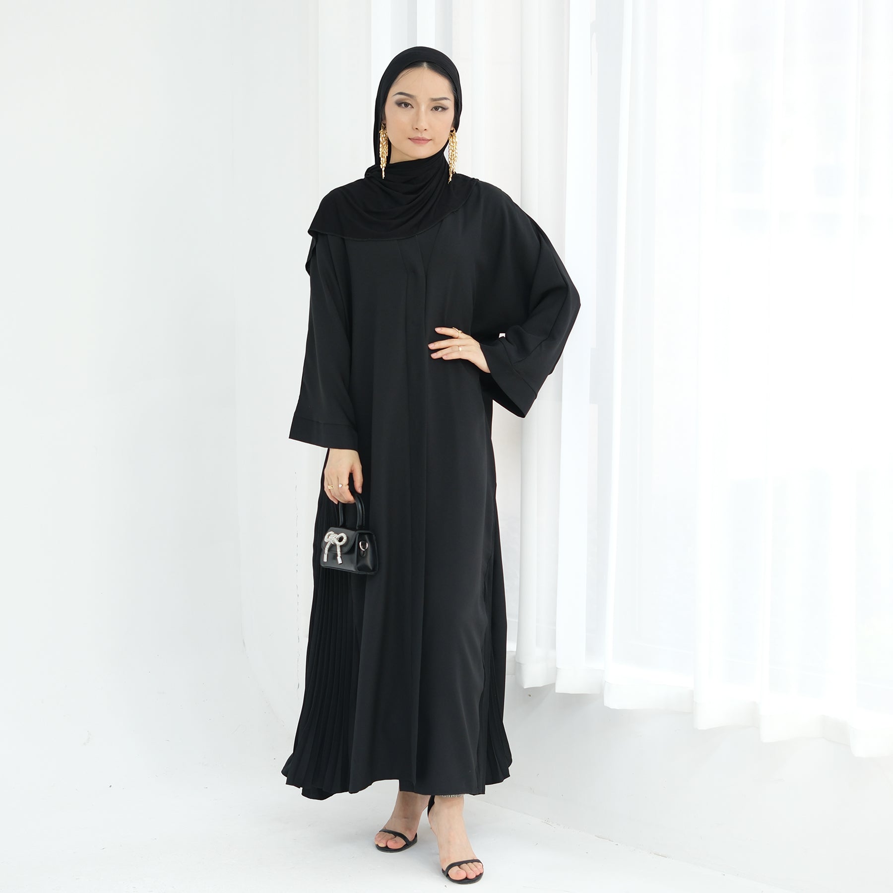 Elegant Hera Open Abaya Kimono in Black - Perfect for Modest Fashion, Prayer Dresses & Boho Chic Outfits