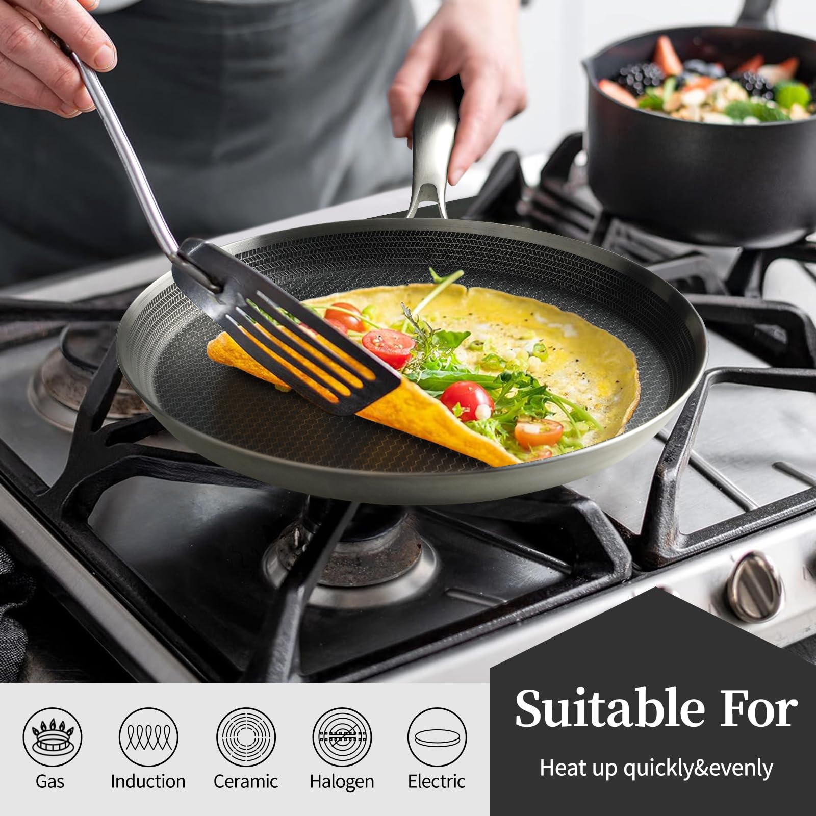 12 Inch Stainless Steel Crepe Pan - Nonstick Honeycomb Coating Pancake Griddle for Crepes, Tortillas, Dosa & More | Induction Compatible & PFOA Free | Perfect for Breakfast, Brunch & Home Cooking