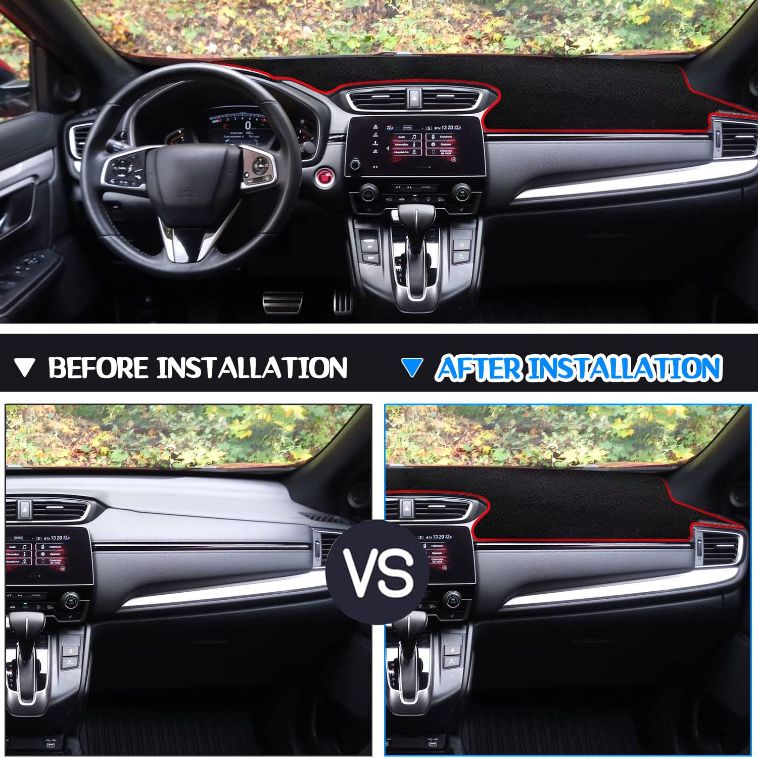Custom Fit Dashboard Cover Mat for Honda CRV 2017-2022 - Anti-Slip Center Console Protector with Red Edge | Perfect Car Accessories for Interior Protection & Style Enhancement | Ideal for Daily Commute, Road Trips & Vehicle Maintenance