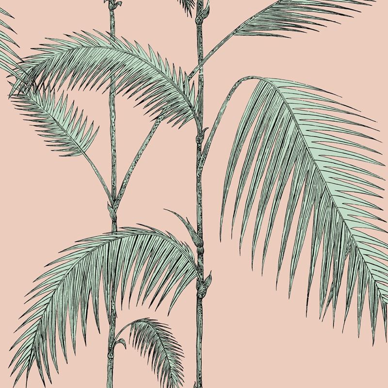 Cole and Son Palm Leaves Wallpaper in Plaster Pink and Mint Green - Vintage Botanical Design for Living Room, Bedroom, or Nursery Decor