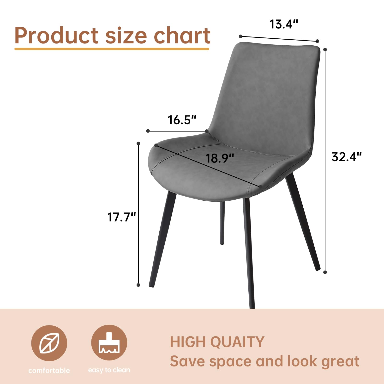 Modern Dining Chairs Set of 4 - Upholstered Faux Leather Cushion Seats with Sturdy Metal Legs, Grey Kitchen & Dining Room Chairs for Home, Restaurant or Office Use