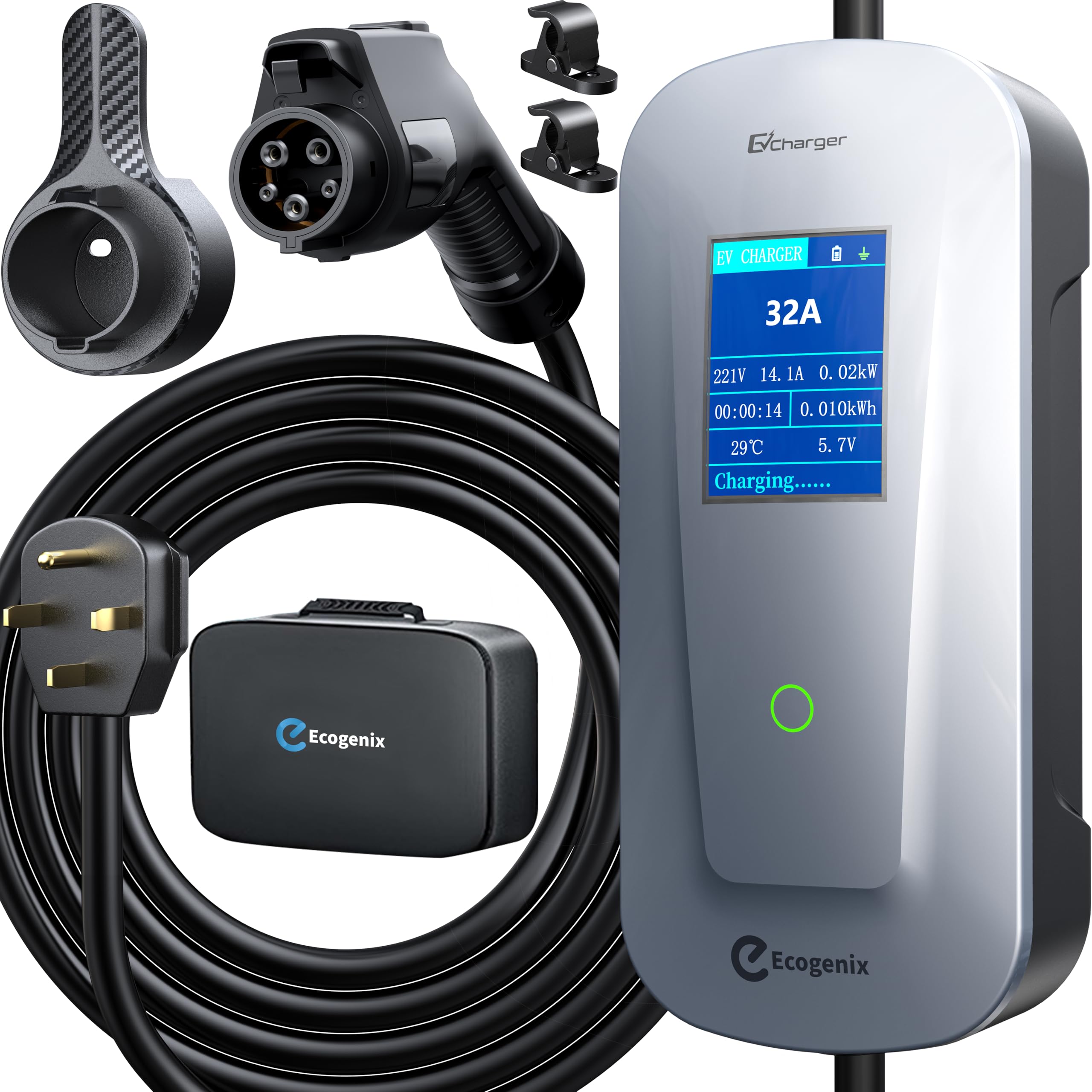 2025 Level 2 EV Charger (32Amp, 240V, NEMA 14-50P) - Portable Fast Charging Station with 25ft Cable & Holder | Smart Scheduled Charging | Compatible with All J1772 EVs & Hybrid Cars | Perfect for Home, Garage & Road Trips | Fast Charging Solution for Tesla, Nissan Leaf, Chevy Bolt & More