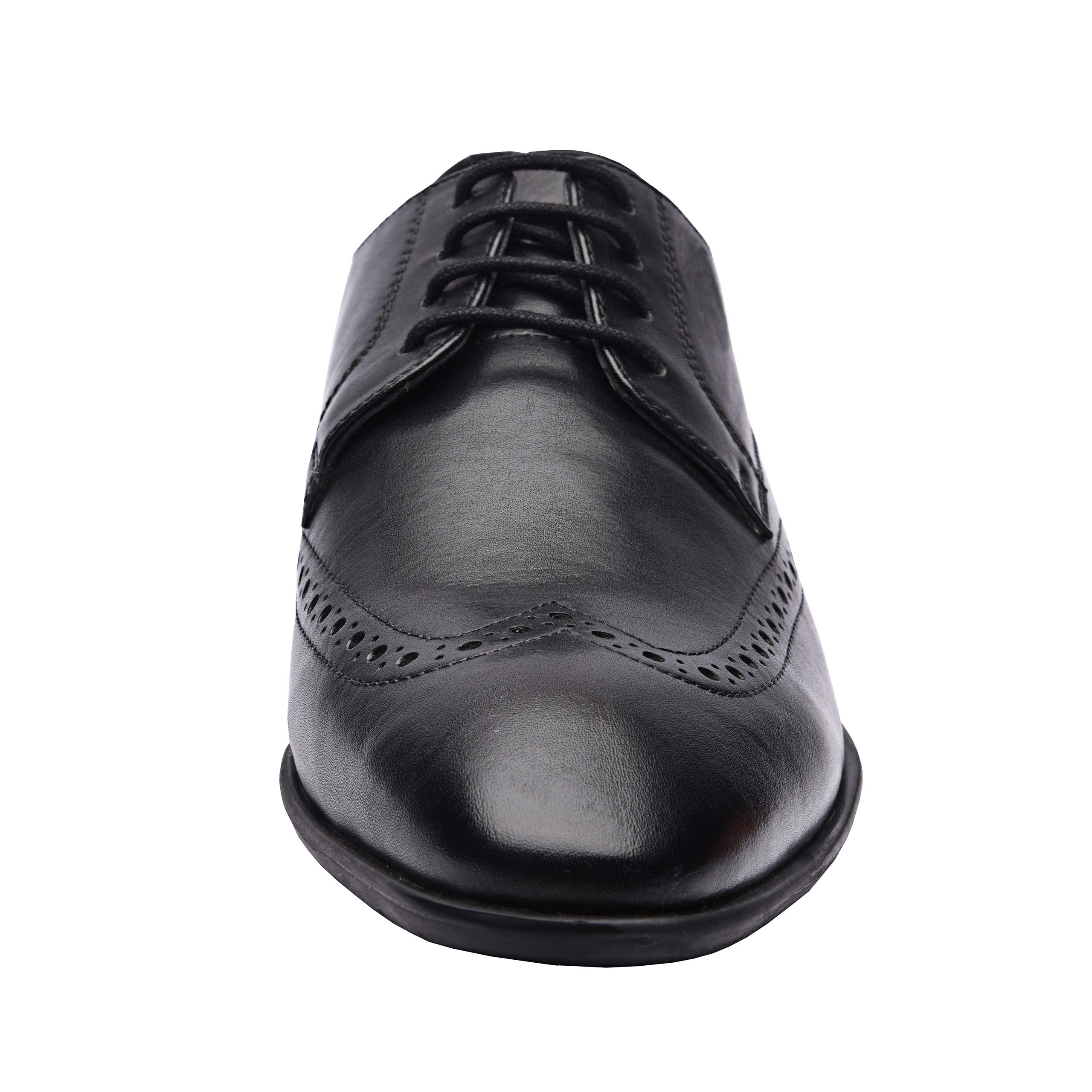 Genuine Leather Men's Wingtip Oxford Dress Shoes - Lace Up Low Heel TPR Sole Comfortable Casual Shoes for Business, Office & Formal Events
