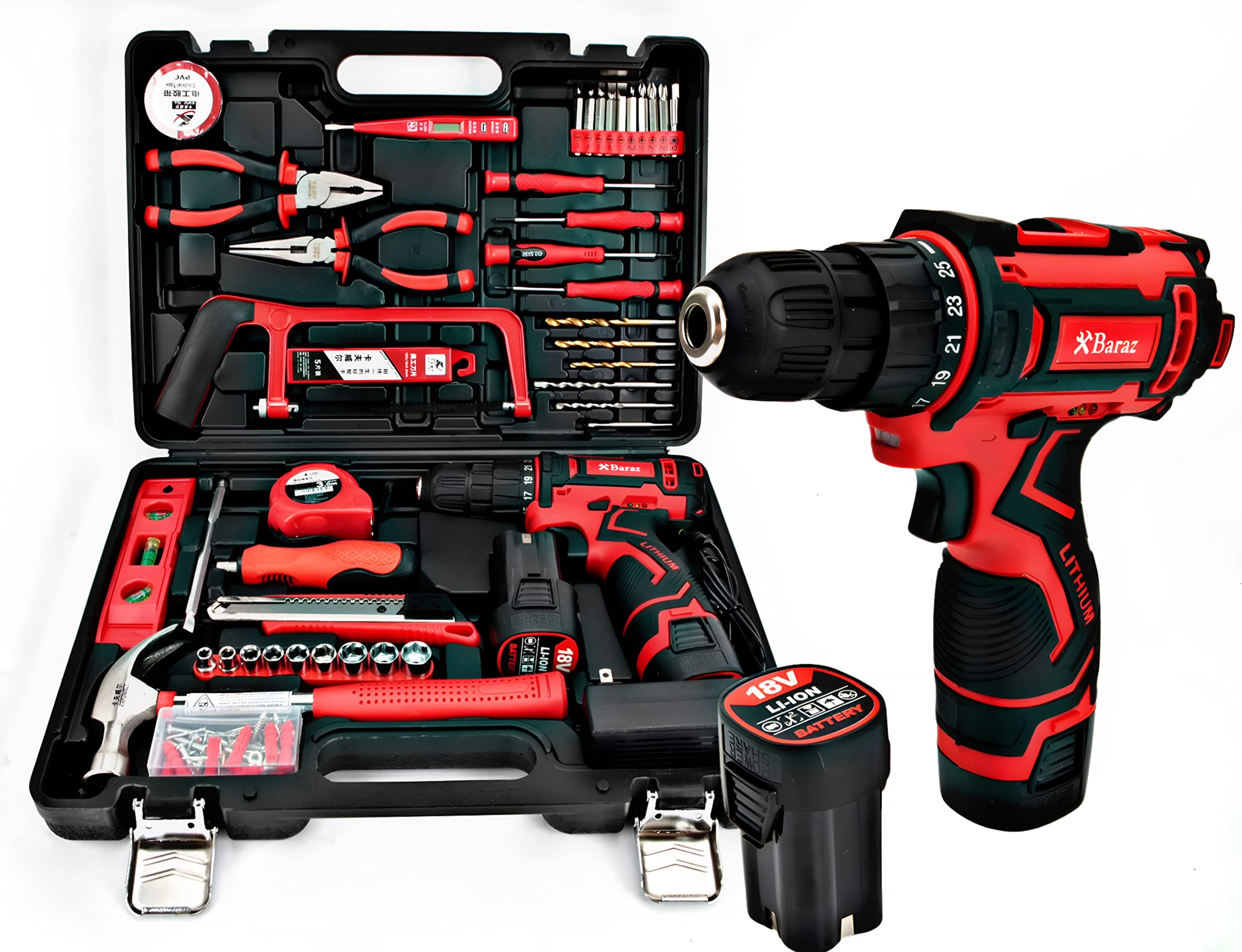 18V Cordless Drill & 126-Piece Tool Set with 2 Batteries - Professional Home Repair Kit for DIY, Construction, Office & Garden Maintenance - Complete Power Tool Combo for Household, Workshop & Handyman Projects