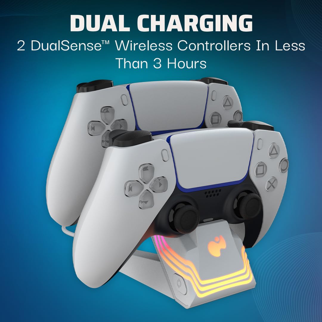 PDP PS5 Afterglow Wave Dual Controller Charger Station - White | Fast Charging Dock for PlayStation 5 Controllers | Perfect for Gaming Sessions & Multiplayer Setups