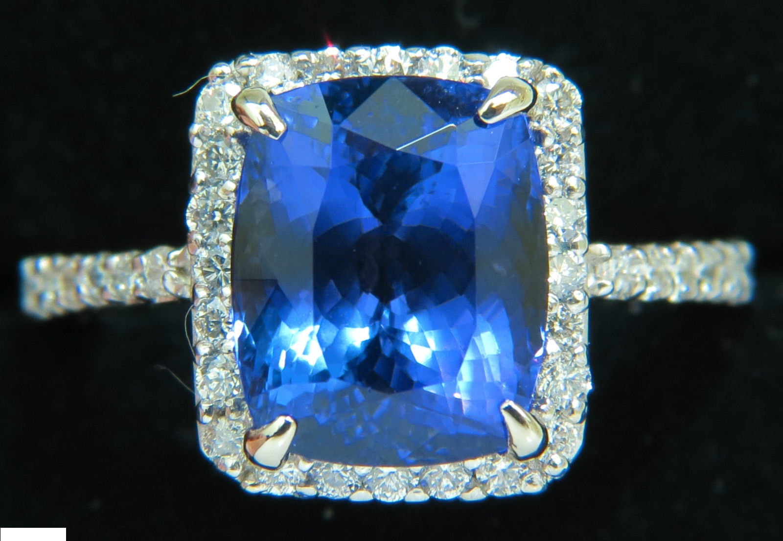 6.23CT Natural Tanzanite Halo Diamond Ring - A+ Cushion Cut, VS Luster - Elegant Engagement, Wedding & Anniversary Jewelry Gift for Women