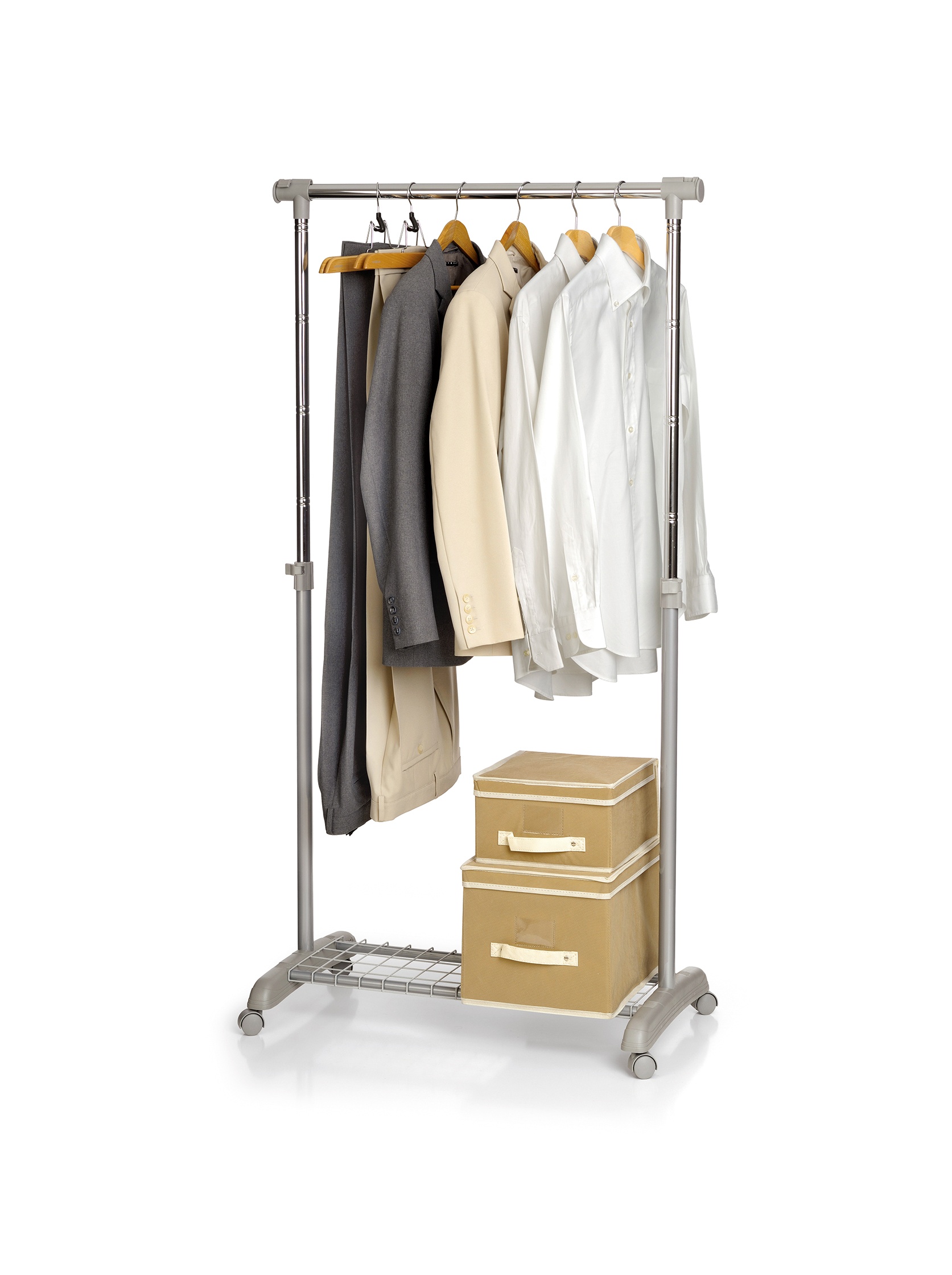 Portable Coat Rack on Wheels - Heavy Duty Metal & Plastic Coat Hanger Stand with Ash Wood Finish for Bedroom, Entryway, or Office Organization