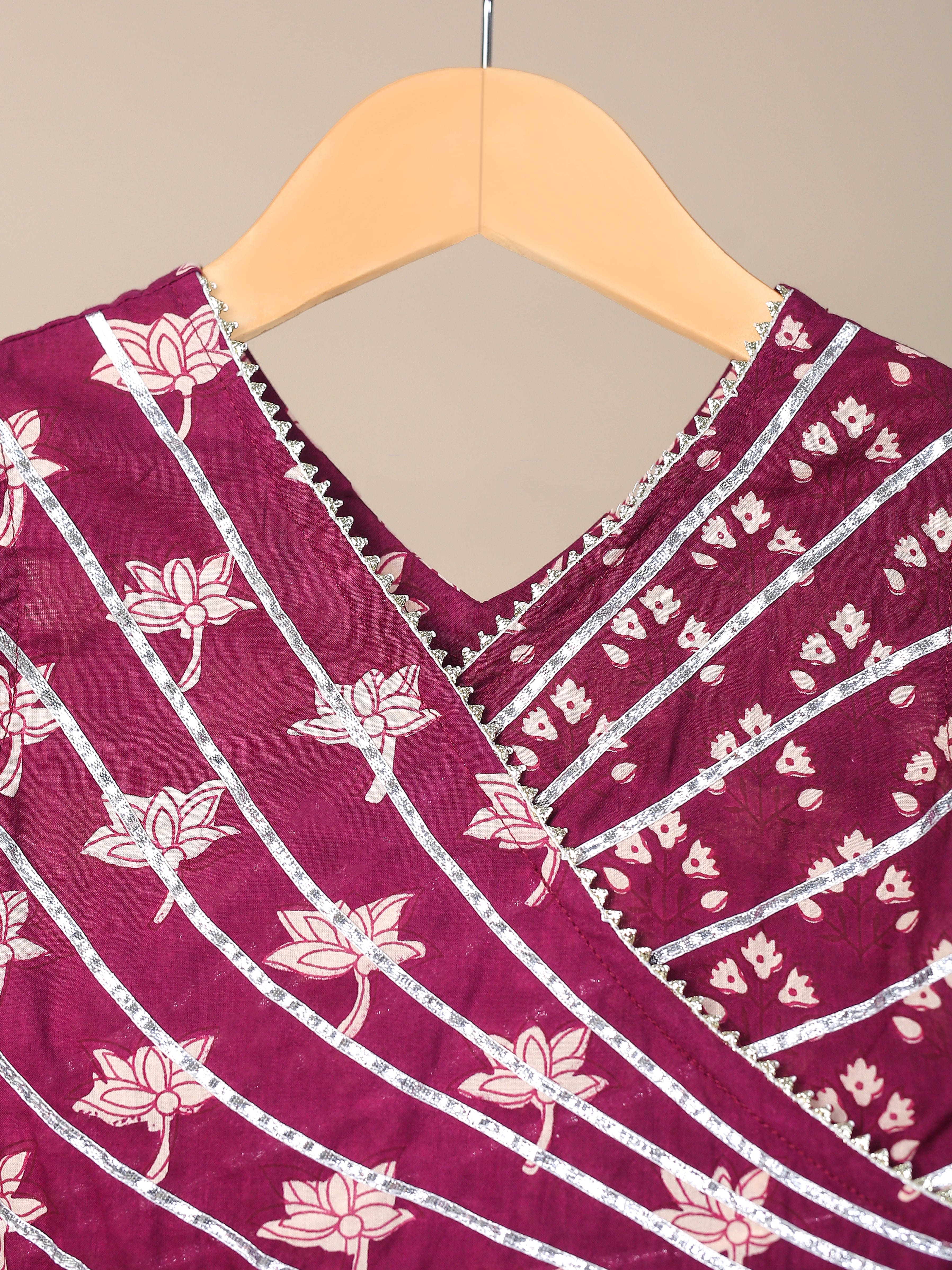 Pre-Order Girls Printed Skirt Set in Wine Red - Perfect for Birthday Parties, School Events & Family Gatherings