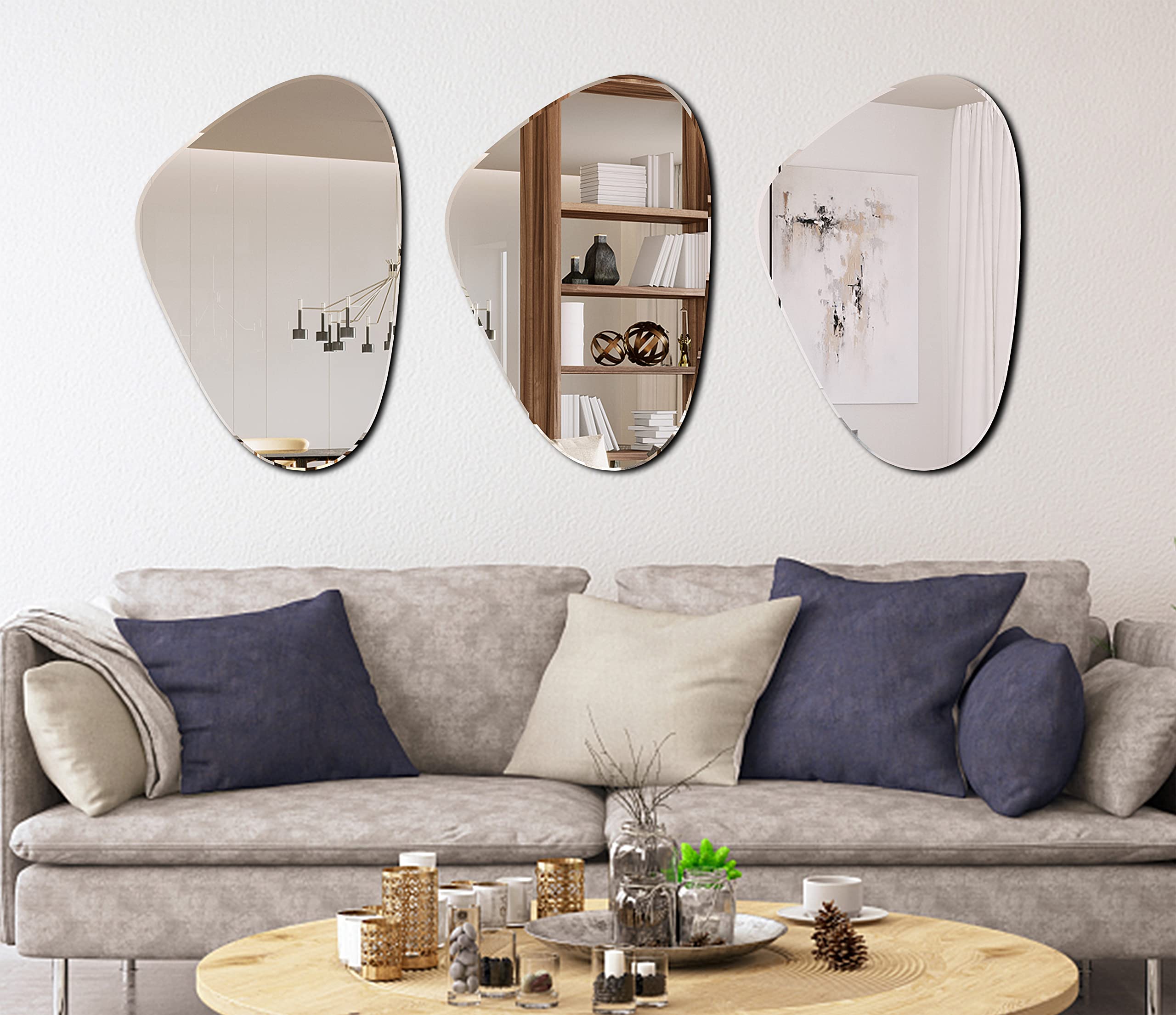 Yanliff Irregular Mirror Wall Decor - Modern Frameless Asymmetric Beveled Wall Mirror (13.4x20 Inches, Silver) - Unique Home Decor for Living Room, Bedroom & Entryway