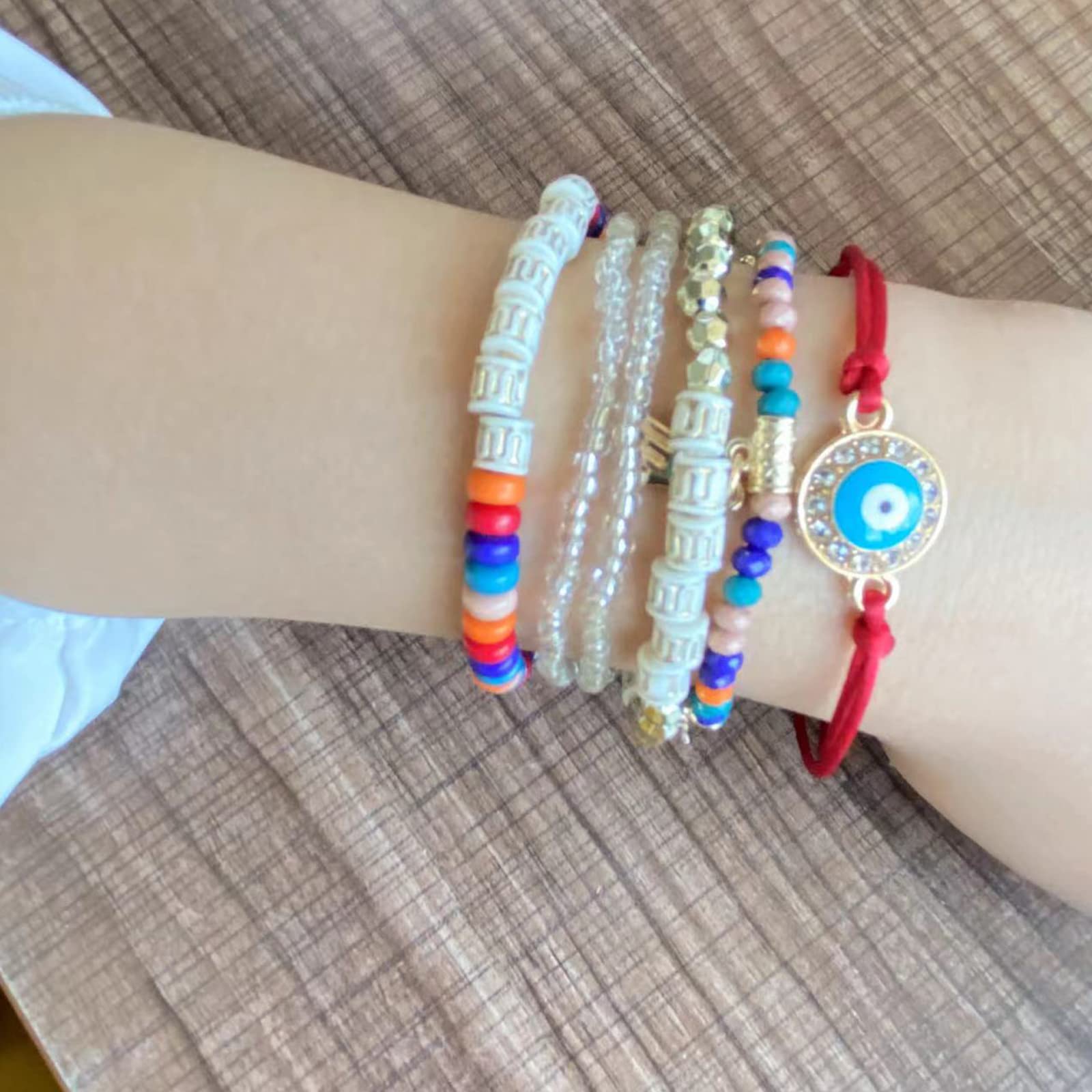 Bohemian Stretch Beads Bracelets for Women & Girls - Adjustable Stackable Boho Hippie Bracelet Set with Colorful Lucky Beads | Perfect for Festival, Beach, Yoga & Everyday Boho Chic Style