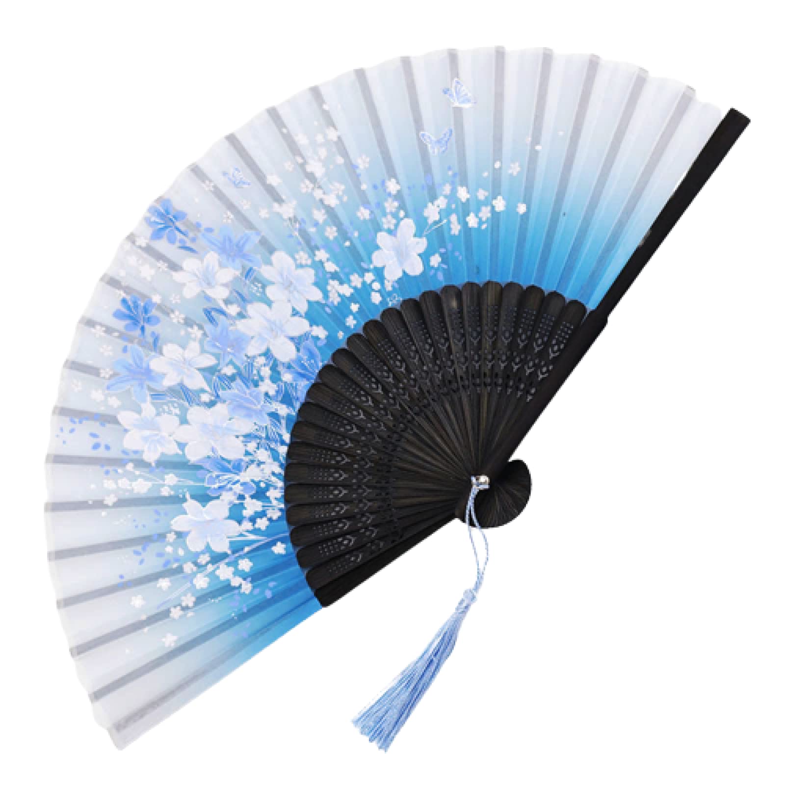 Classical Chinese Japanese Silk Folding Fan - Portable Wooden Hand Fan with Elegant Tassel for Women, Dance, Home Decor (7 Colors) | Perfect for Summer Cooling, Traditional Performances & Asian-Themed Parties