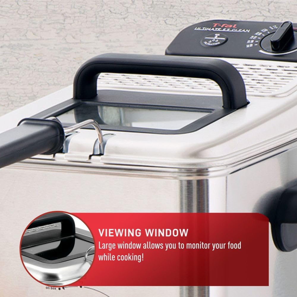 T-fal 3.5L Deep Fryer with Oil Filtration System - 1700W Stainless Steel Electric Fryer, Dishwasher Safe Parts, Digital Timer & Adjustable Temperature Control for Perfect Golden Crispy Results - Ideal for Home Kitchen, Restaurants & Fast Food Businesses
