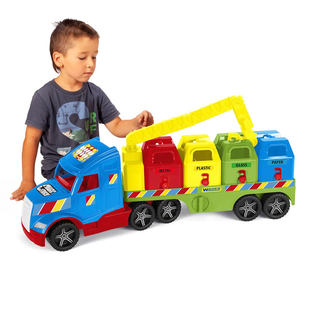 Wader 36320 Magic Truck Recycling Vehicle Toy with 4 Containers & Crane - 79 cm Large Play Truck for Kids Ages 3+ | Pretend Play, Recycling Education, Outdoor Fun