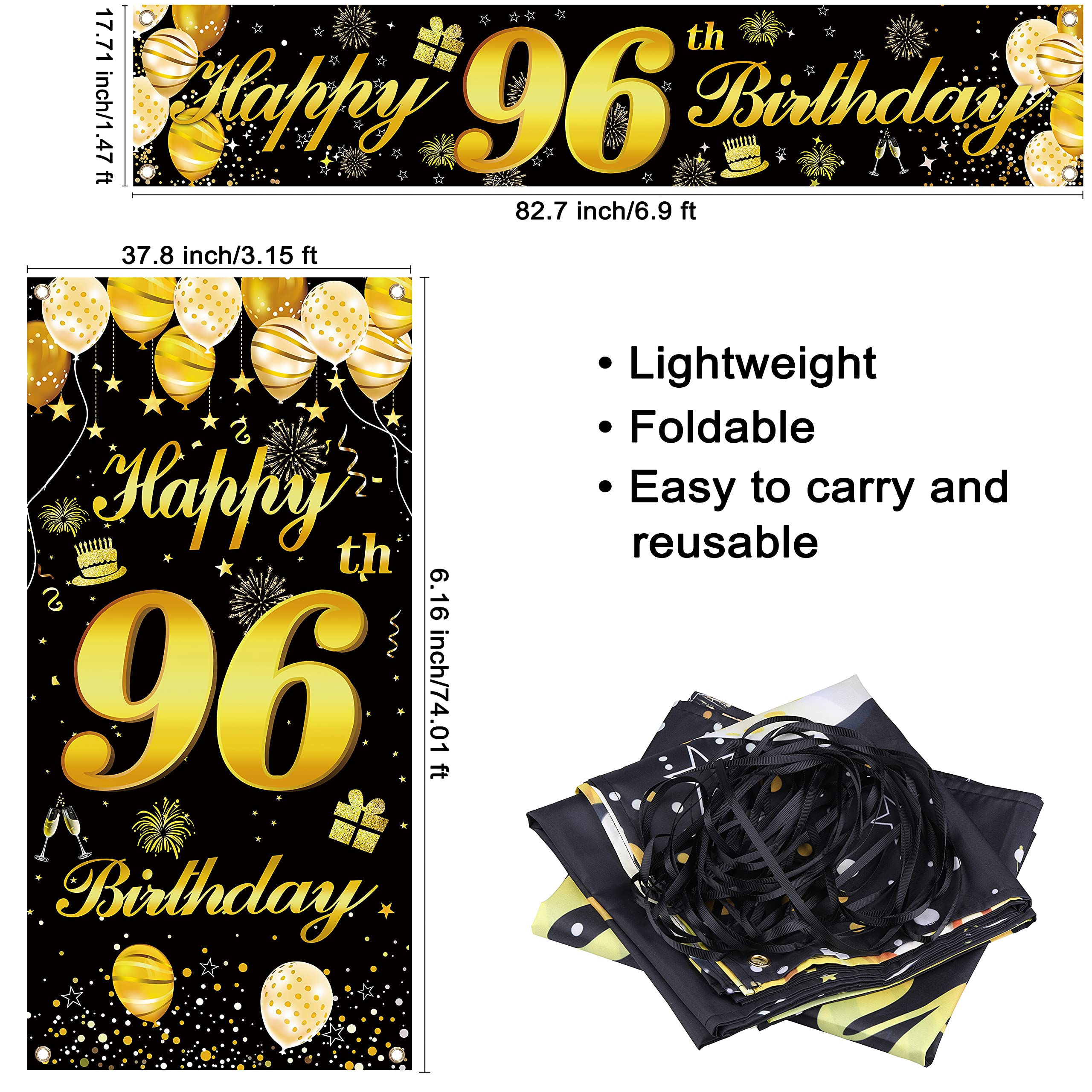 96th Happy Birthday Banner - Large Birthday Decorations for Men, Party Supplies, Backdrop - Perfect for Birthday Parties, Milestone Celebrations & Photo Booths
