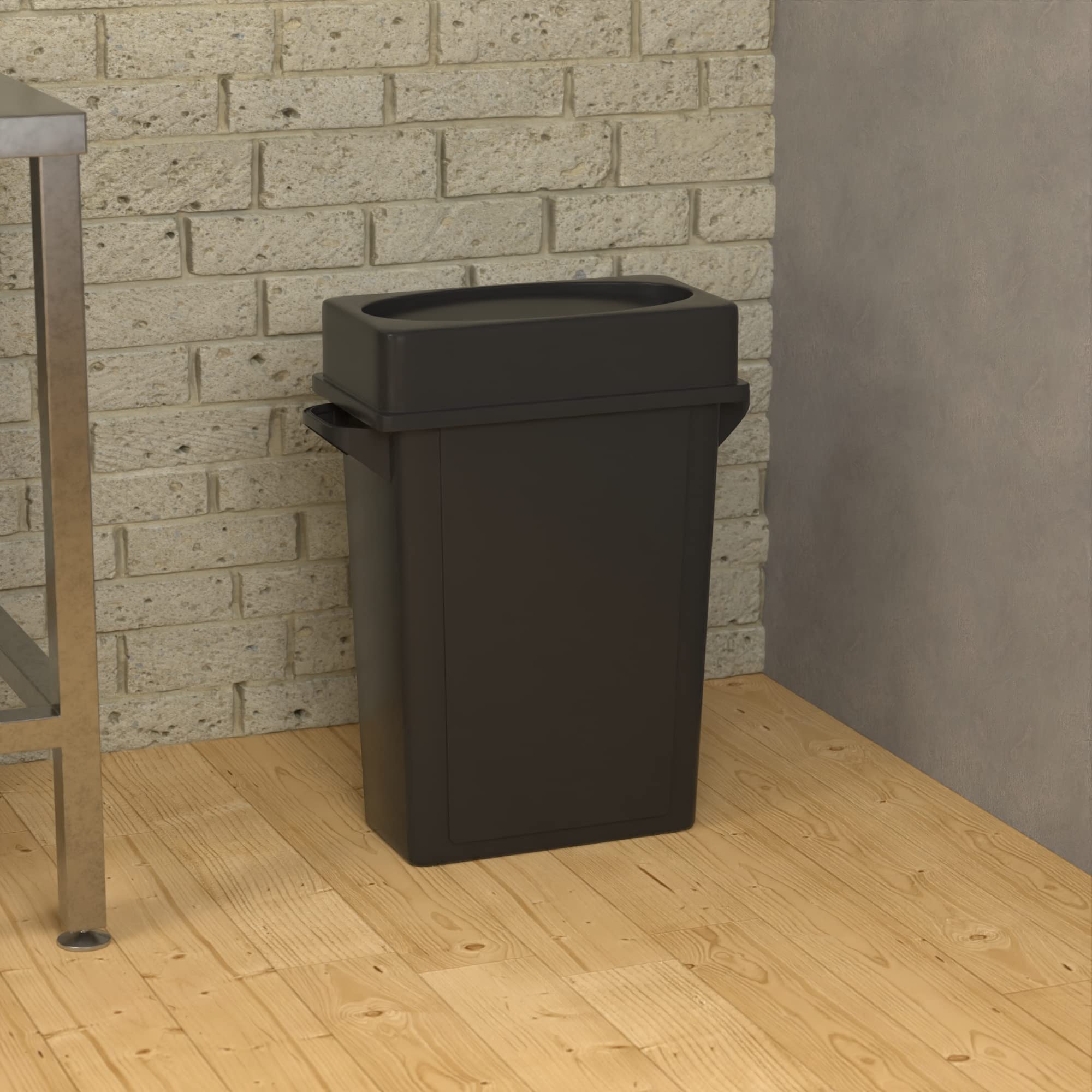 16 Gallon Black Slim Jim Trash Can with Drop Shot Lid - Space-Saving Kitchen & Office Waste Bin for Small Spaces - Perfect for Apartments, Dorms & Bathrooms