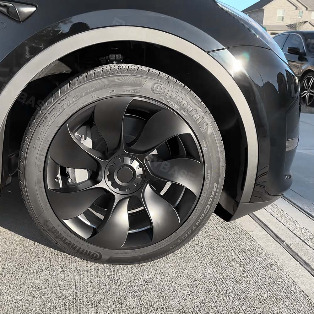 EVBASE Model Y 19-Inch Überturbine Wheel Cover Set (4PCS) - Matte Black Replacement Caps for Tesla Model Y - Enhance Style & Protection for Daily Driving & Road Trips