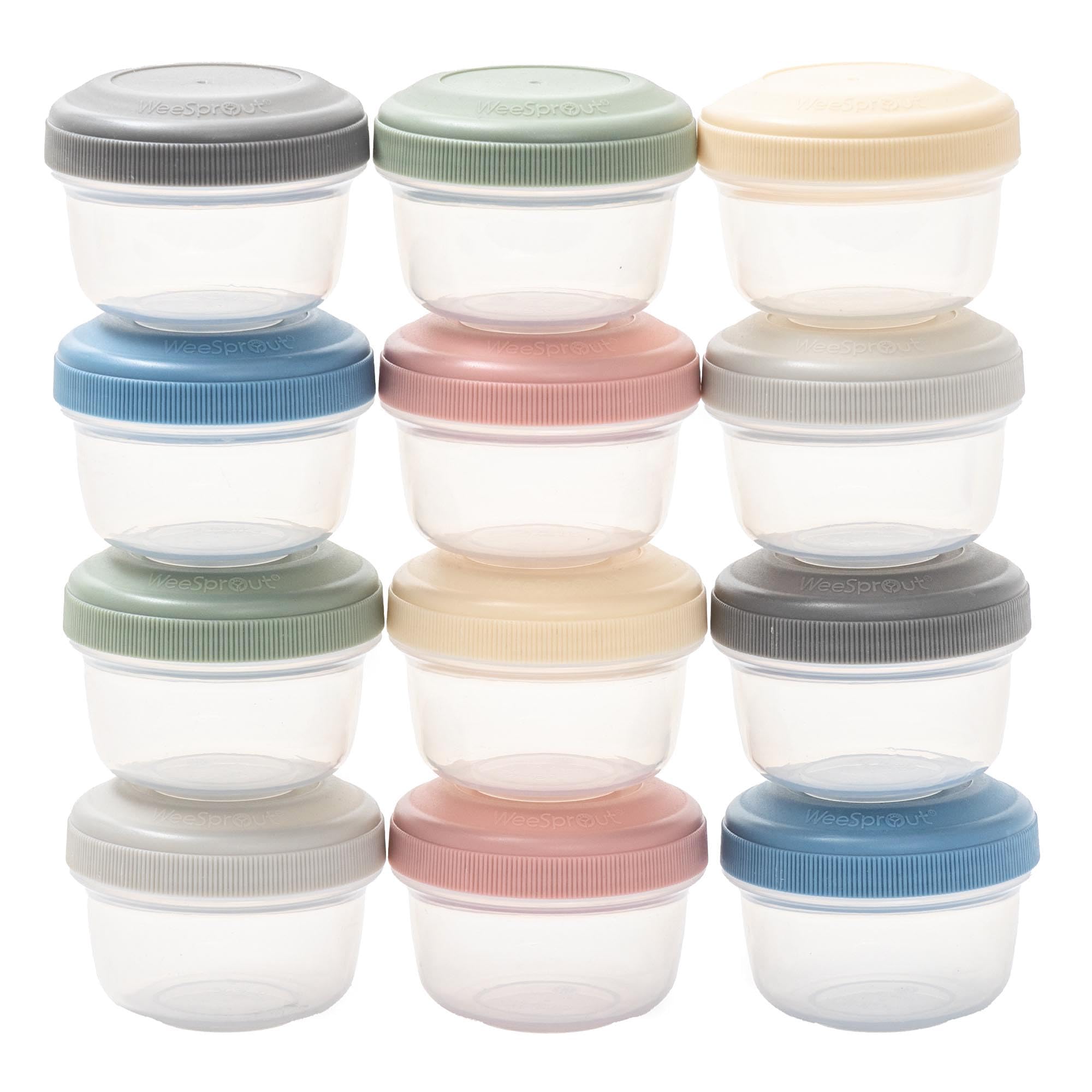 WeeSprout Leakproof Baby Food Storage Containers - 12-Piece Set of 4oz Small Plastic Containers with Secure Lids, BPA-Free, Freezer & Dishwasher Safe - Preserves Freshness, Nutrients & Flavor - Perfect for Baby Puree, Snacks, Meal Prep & On-the-Go Feeding (Matte Variety Pack)