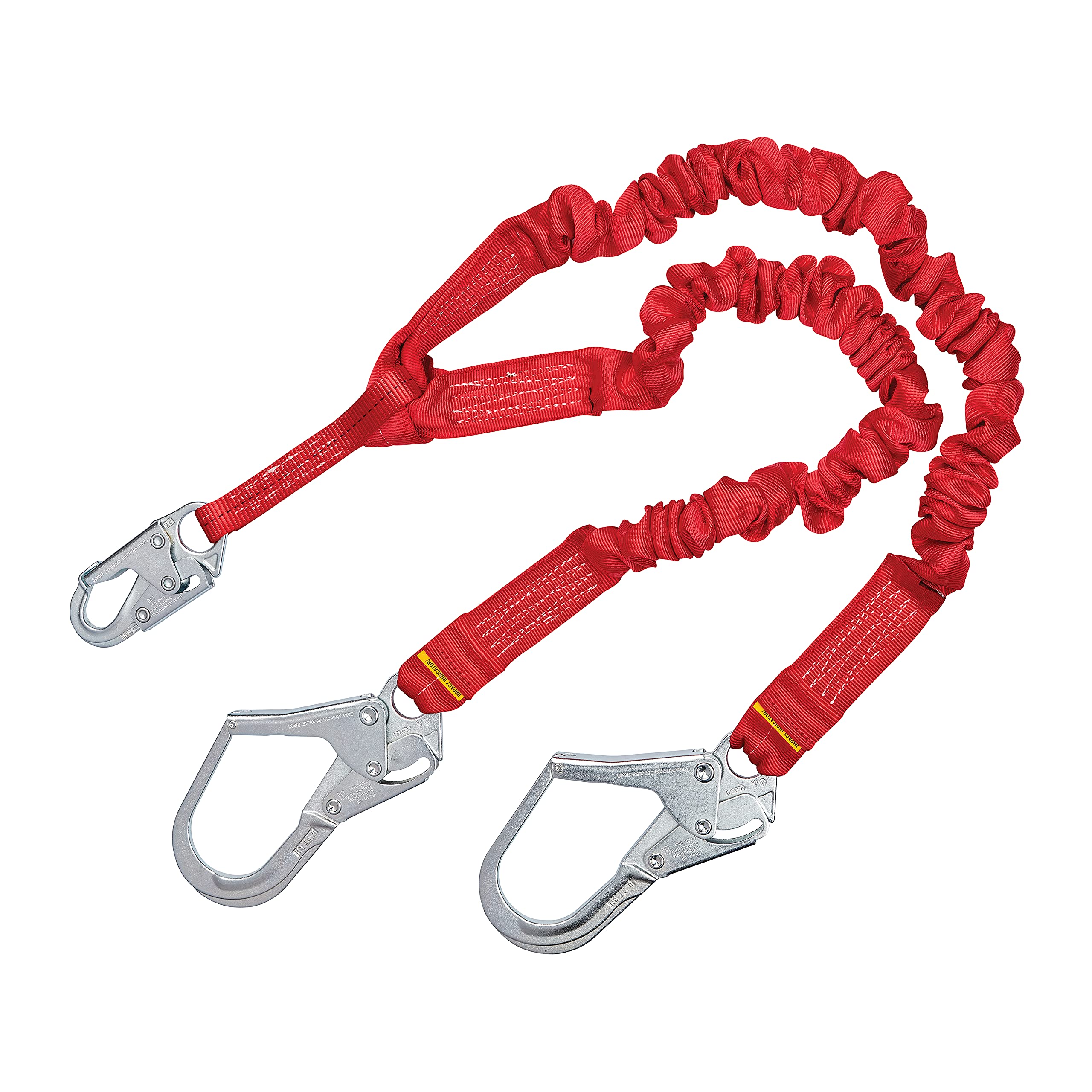 3M Protecta PRO 1340161 6-Foot Elastic Shock Absorbing Safety Lanyard with Snap Hook & Steel Rebar Hooks - 310 lb Capacity, Red - Ideal for Construction, Roofing & Fall Protection Work
