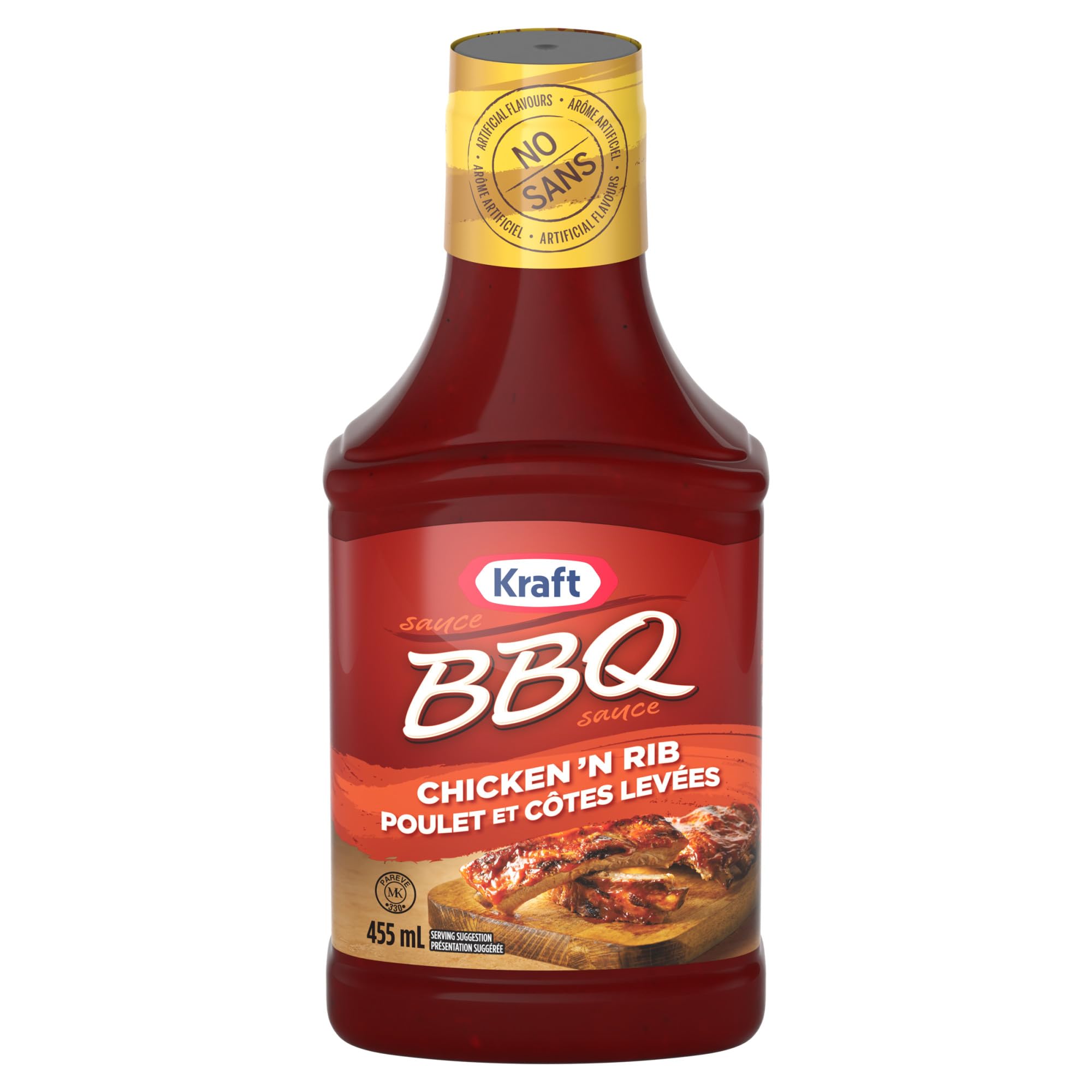 Premium Kraft BBQ Sauce - Chicken & Rib Flavor, 15.4oz (455ml) Bottle - Imported from Canada - Perfect for Grilling, Smoking & Marinating Meats