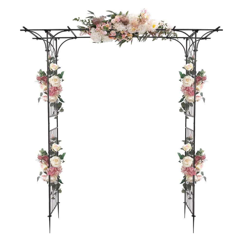 Wrought Iron Garden Arch Trellis for Climbing Plants - Flat Roof Design for Outdoor Vine Support | Perfect for Roses, Ivy & Wedding Decorations