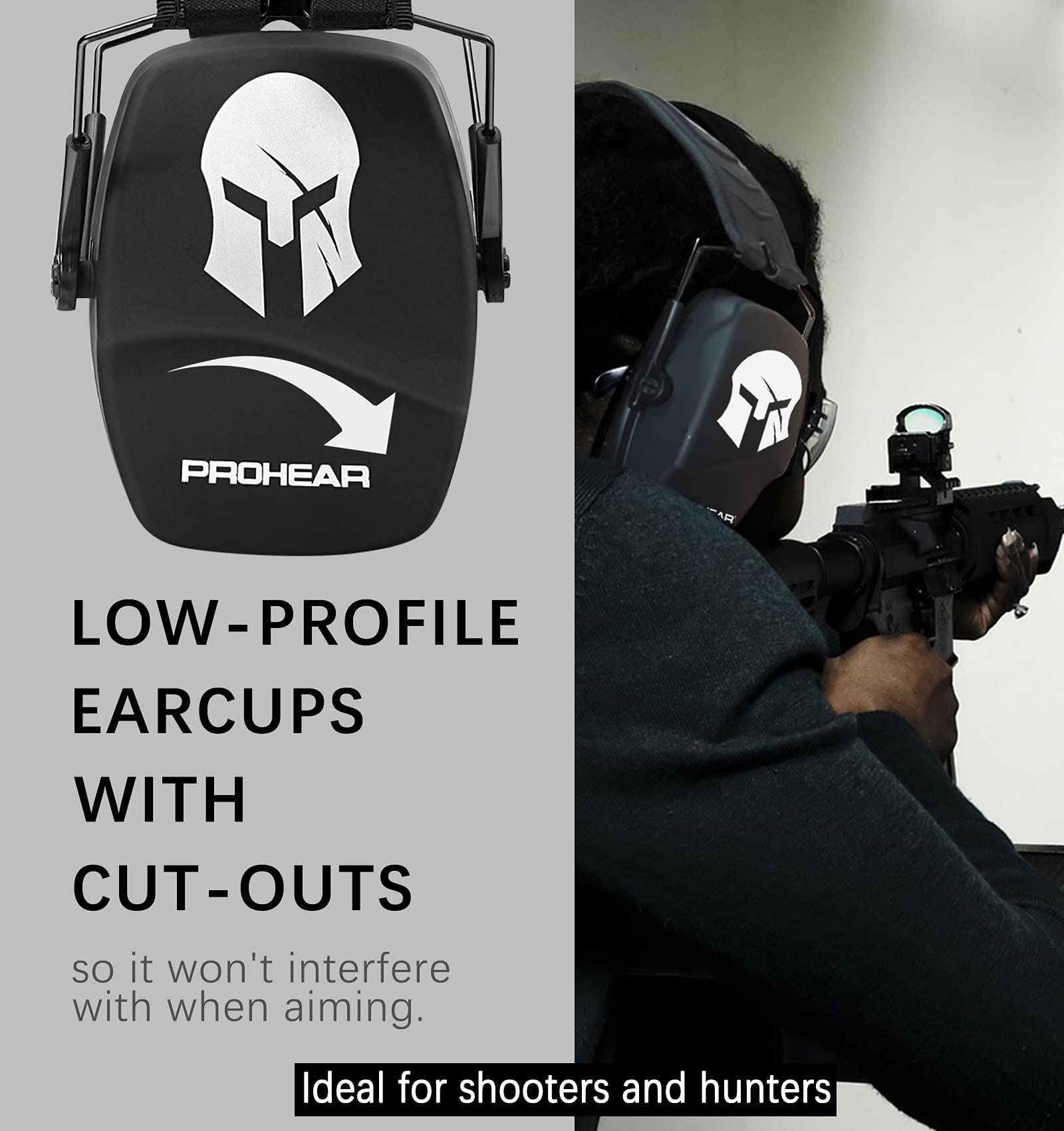PROHEAR 016 NRR 26dB Shooting Earmuffs - Noise Reduction Safety Ear Protection for Gun Range, Hunting & Outdoor Sports | Slim Foldable Design with Low-Profile Earcups | Perfect for Shooting Practice, Hunting Trips & Loud Machinery Work