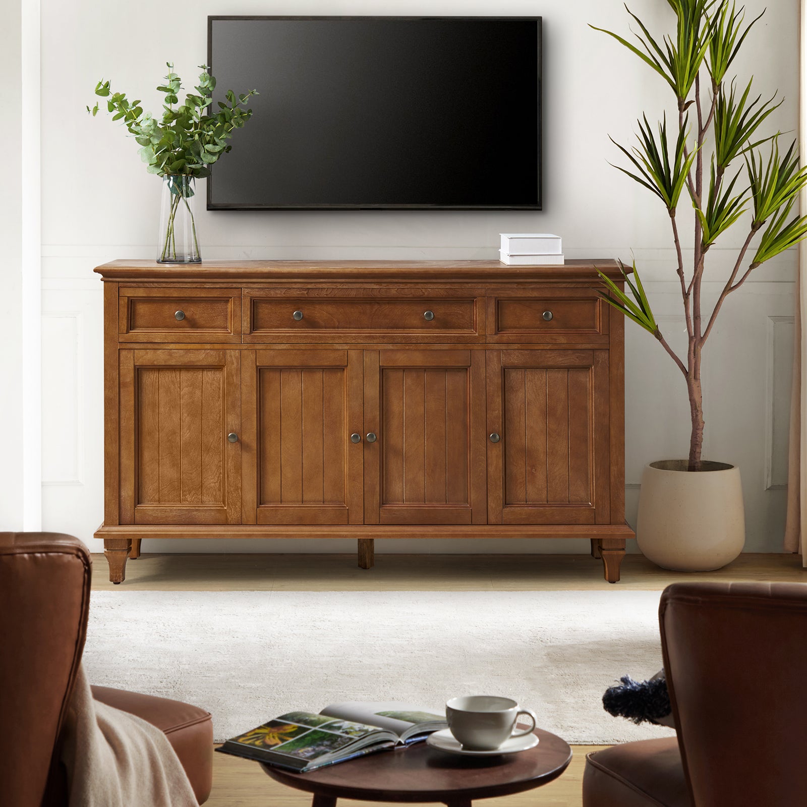 Raphael 58-Inch Wide 3-Drawer Sideboard Buffet Cabinet - Perfect for Dining Room Storage & Living Room Organization