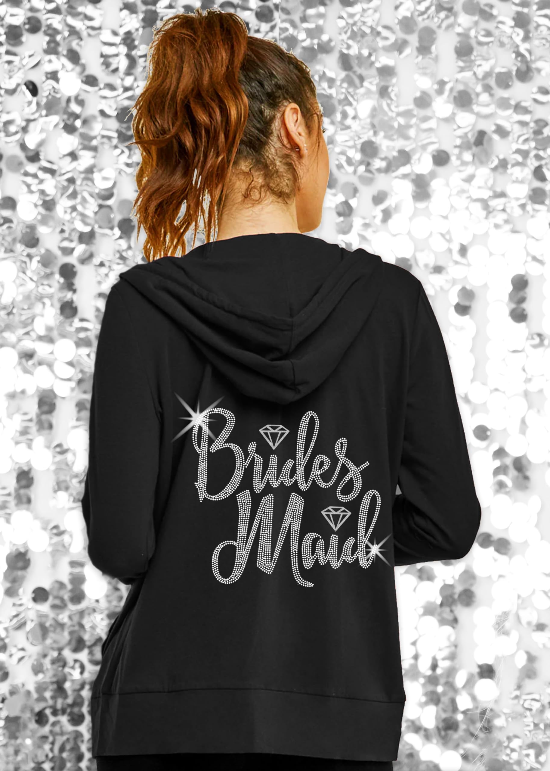 Sparkling Rhinestone Bride Sweatshirt - Bride to Be Zip Up Hoodie for Bridal Shower, Bachelorette Party & Spa Day - Comfortable Wedding Party Jacket for Pre-Wedding Celebrations