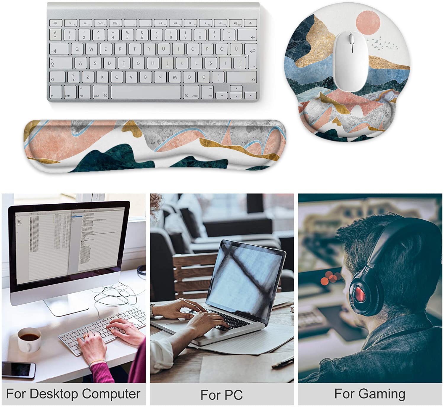 Ergonomic Memory Foam Keyboard Wrist Rest & Mouse Pad Set - Non-Slip Pain Relief Support for Gaming & Office Work - Comfortable Wrist Cushion for PC, Laptop, Typing & Long Computer Sessions