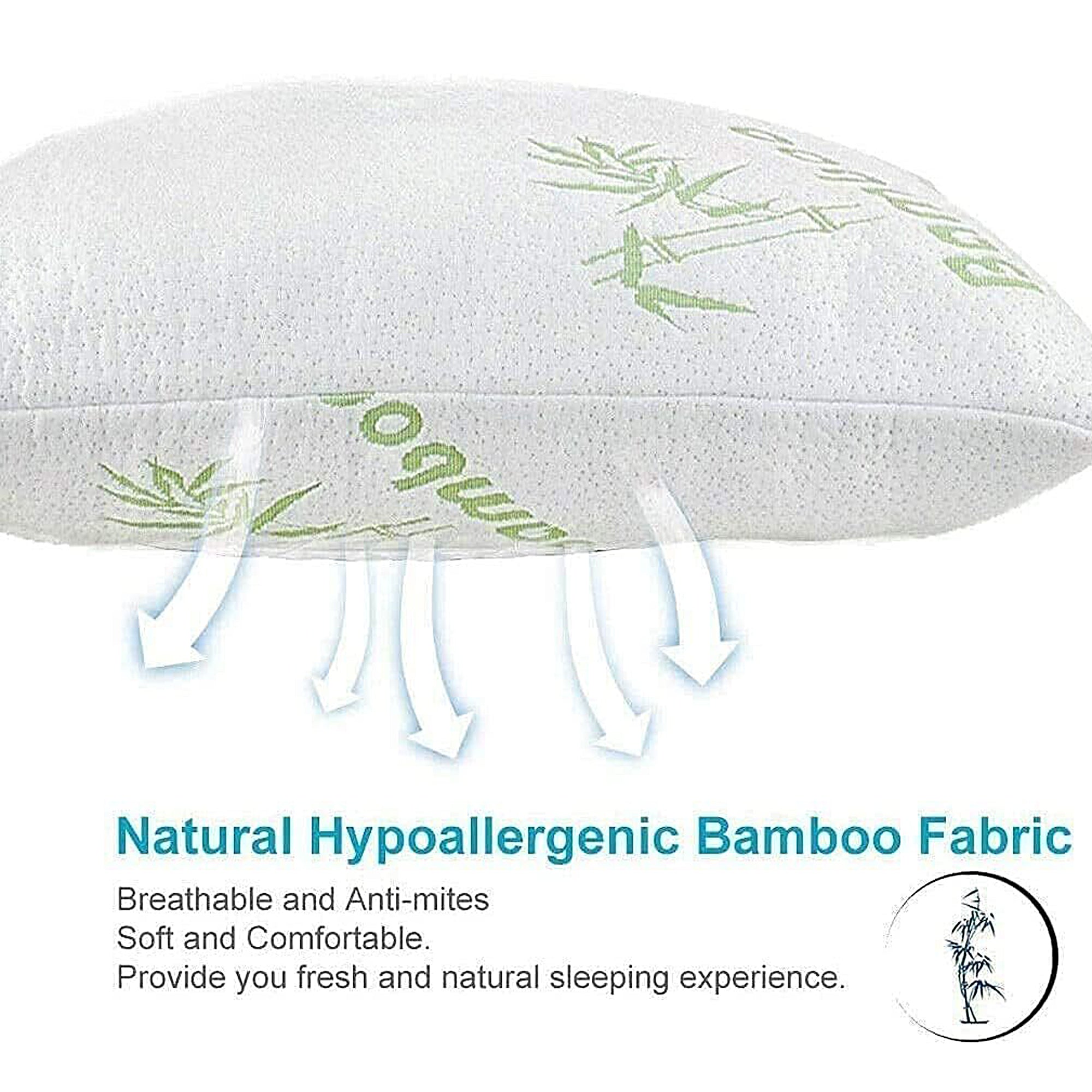 Bamboo Memory Foam Pillow for Neck Pain Relief - Orthopedic Support Pillow for Side, Back & Stomach Sleepers - Cooling Bamboo Cover for Better Sleep - Perfect for Home, Travel & Office Use