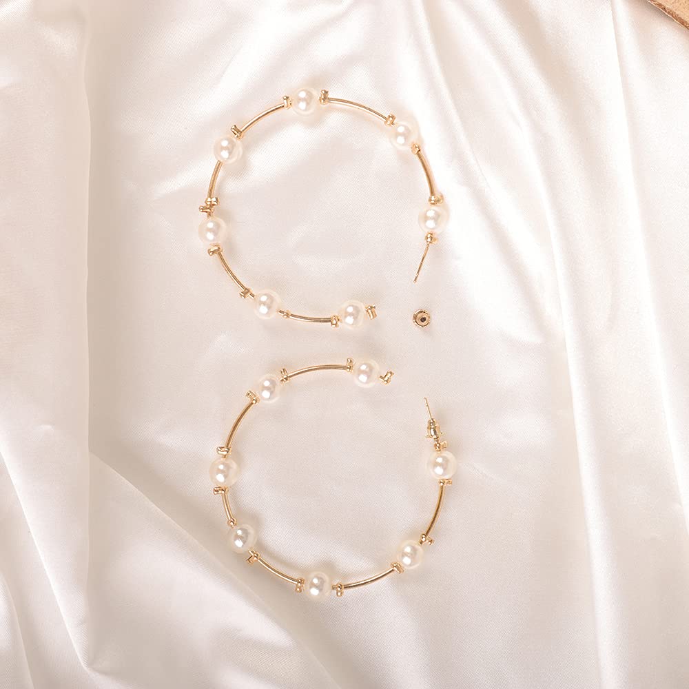 Wiwpar Pearl Hoop Earrings for Women - Elegant Circle Dangle Drop Earrings with Imitation Pearls | Perfect for Weddings, Parties & Everyday Wear (Style 2)