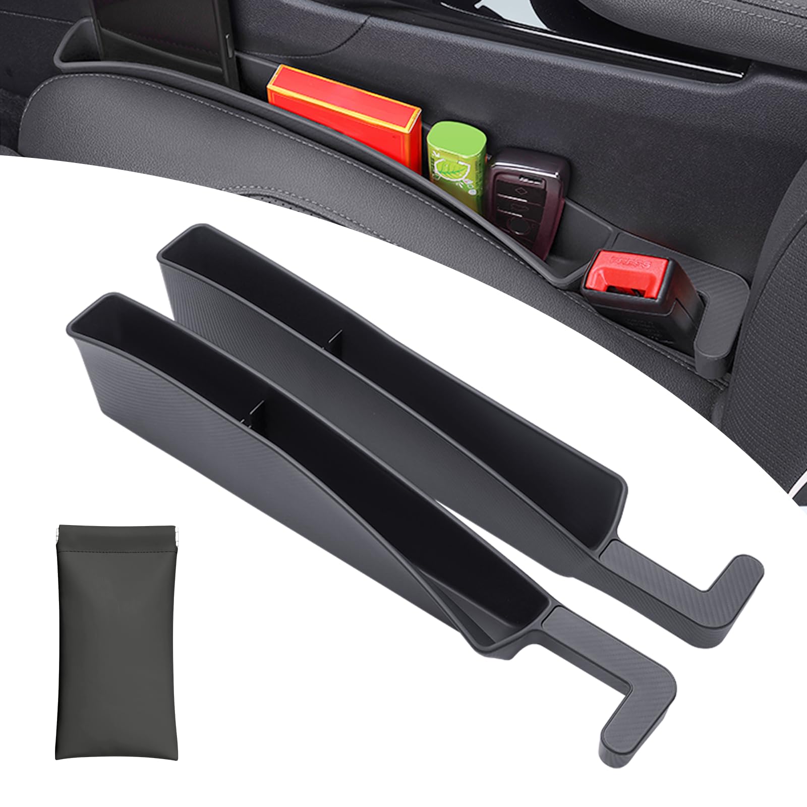 2 Pack Car Seat Gap Filler Organizer with Storage Pouch - Universal Auto Accessories for SUV & Sedan - Perfect for Storing Coins, Glasses, Keys & Small Essentials (Black) | Keep Your Car Neat & Organized While Driving