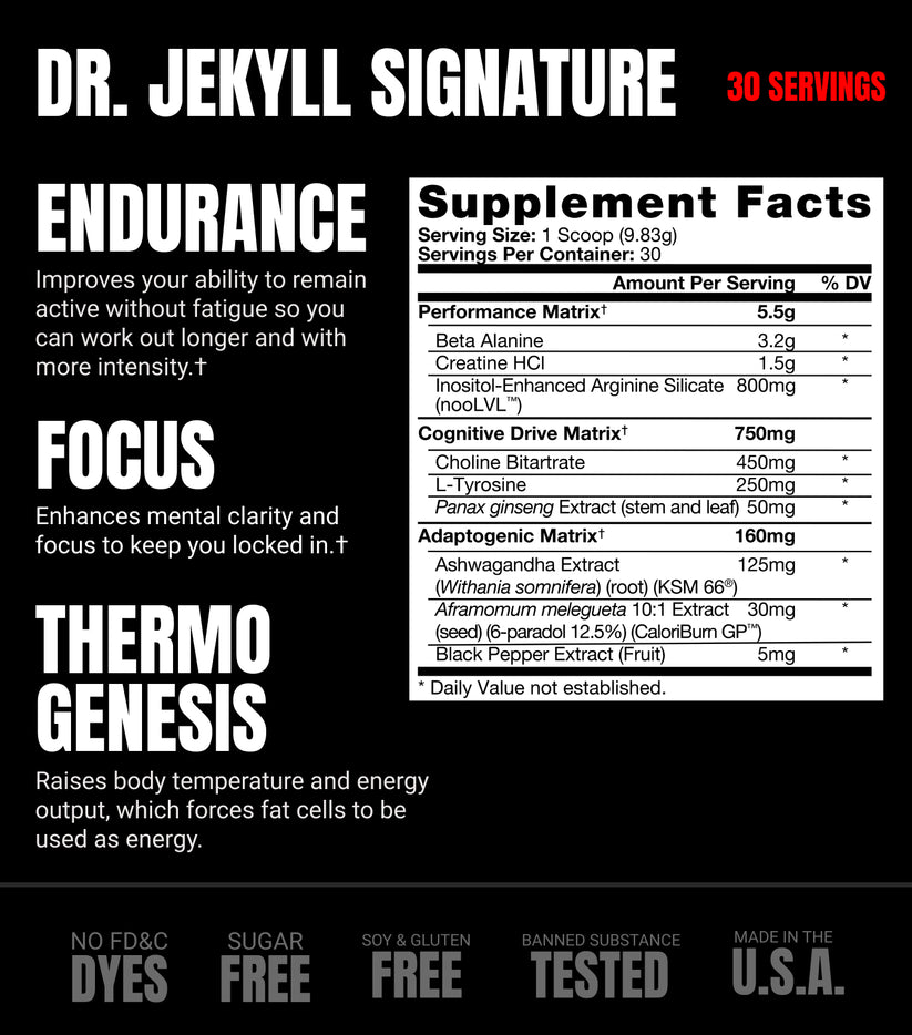 Dr. Jekyll® Signature V2 Stimulant-Free Pre-Workout Powder - Boost Focus, Energy & Endurance for Gym, Weightlifting & Athletic Performance