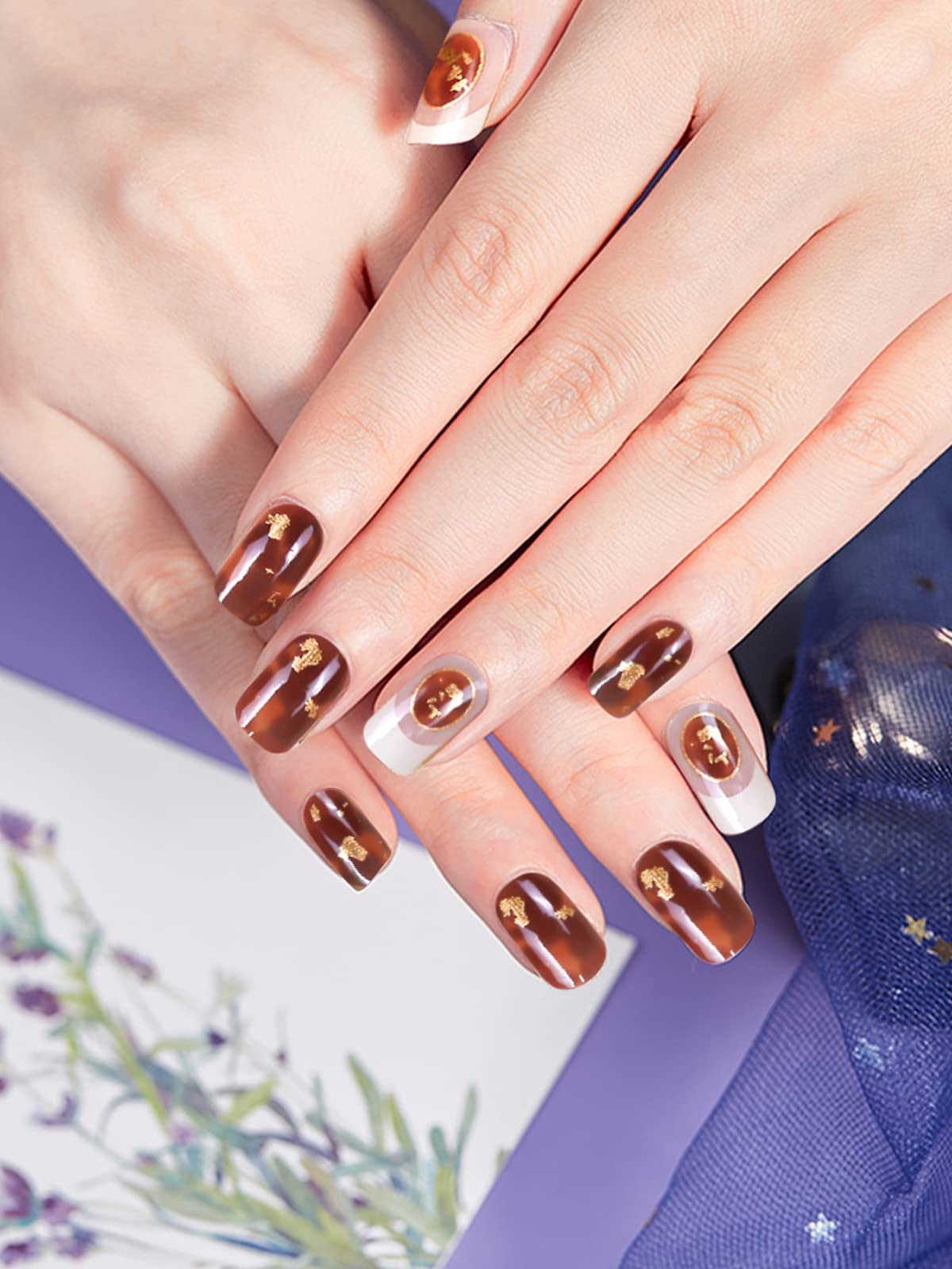 EBANKU Long Lasting Cured Gel Nail Strips - Full Nail Wraps with Strong Adhesive, Agate Gel Nail Polish Stickers, Waterproof Nail Art Decals for Women | Perfect for Home Manicures, Parties, and Special Occasions