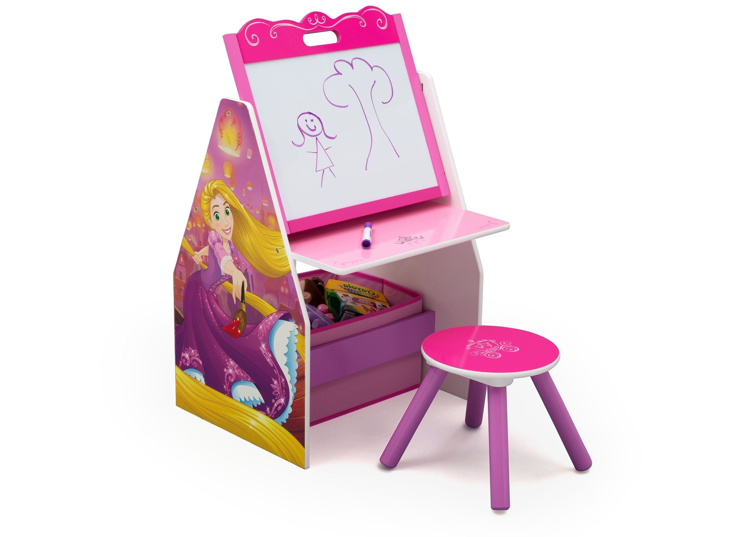 Princess Activity Center Easel Desk with Stool & Toy Organizer - Kids Art & Learning Station for Home & Preschool Playroom