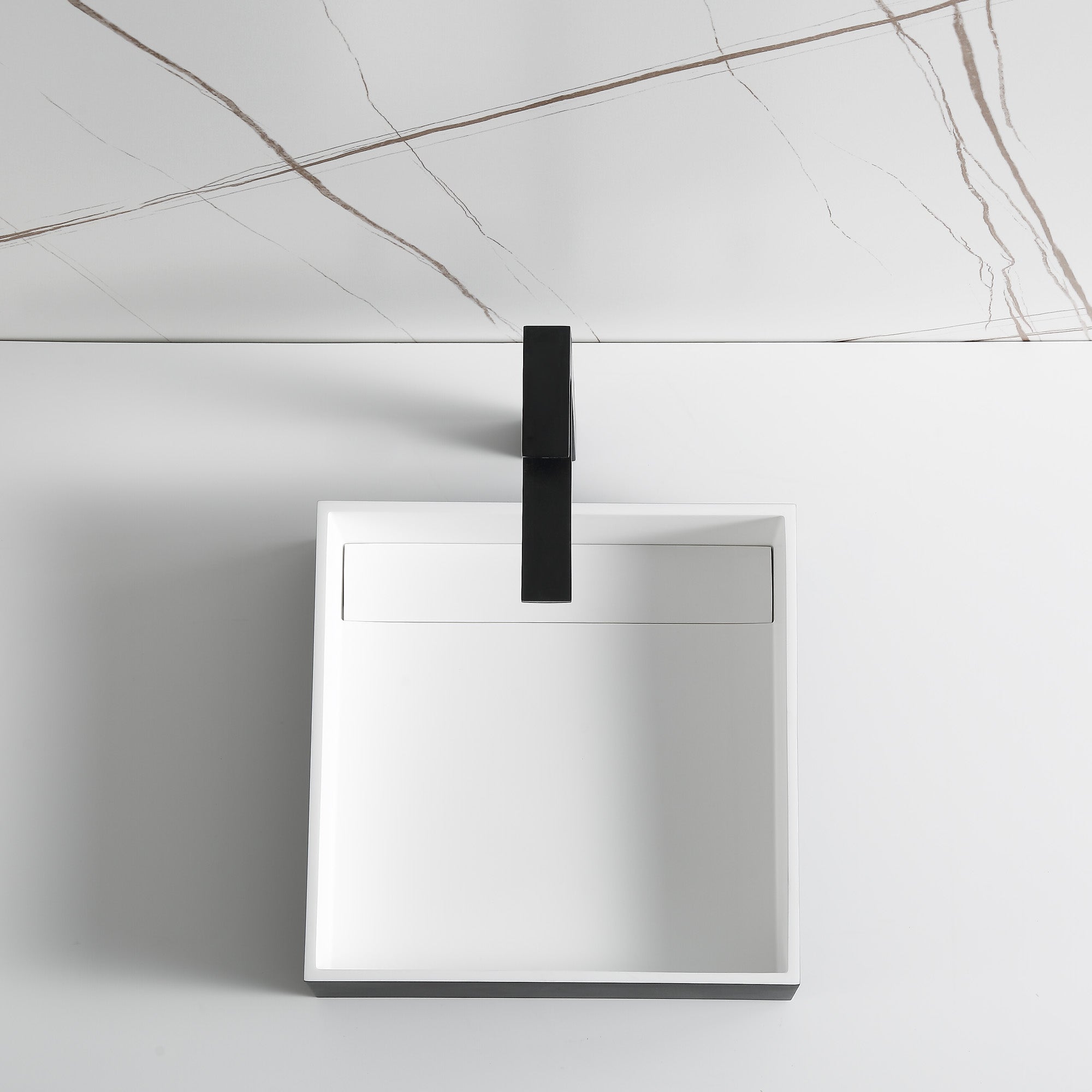 Ancona Square Pure Acrylic Stone Vessel Bathroom Sink - Matte White & Black Modern Countertop Basin - Perfect for Bathroom Vanity, Powder Room, and Luxury Home Decor