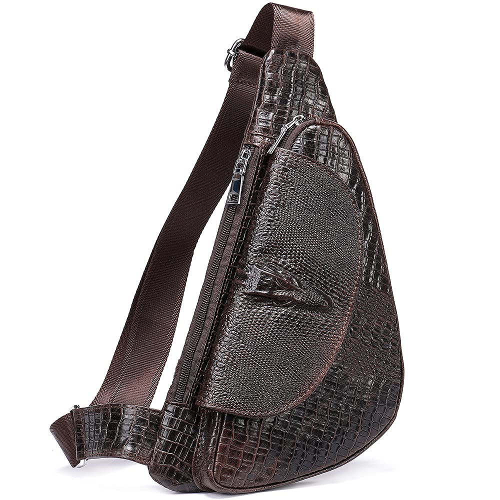 Genuine Leather Crocodile Sling Bag for Women & Men - Stylish Crossbody Shoulder Purse Backpack in Brown | Perfect for Travel, Work & Everyday Use