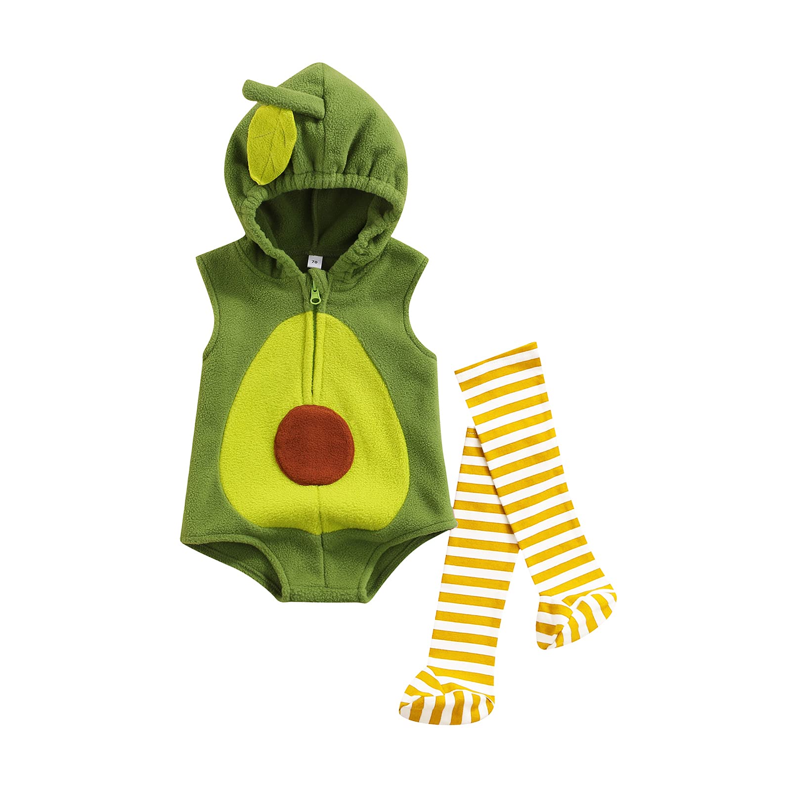 Finegoodwei Newborn Baby Avocado Costume - Cute Velvet Romper Outfit for Girls & Boys, Unisex Infant Clothes with Stockings | Perfect for Halloween, Photo Shoots & Birthday Parties