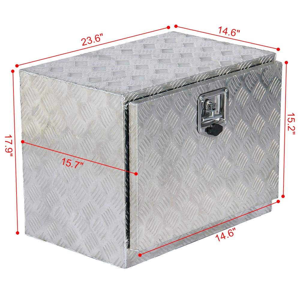 24 Inch Rectangular Aluminum Tool Box with Lock for Pickup Truck & Trailer Underbody Storage - Durable Silver Tool Organizer for Construction, Camping & Road Trips