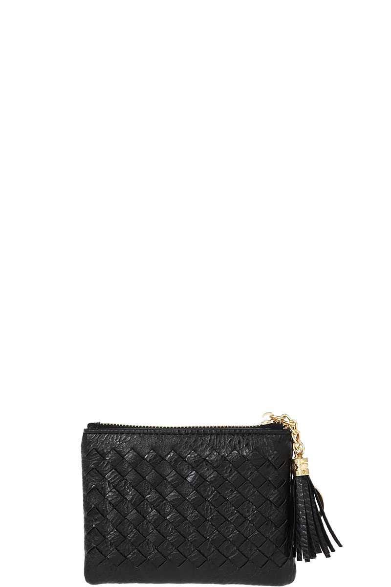 Braided Zip Top Coin Key Wallet for Women - Stylish Black Leather Small Purse for Keys, Cards & Coins | Perfect for Everyday Use, Travel & Gifting
