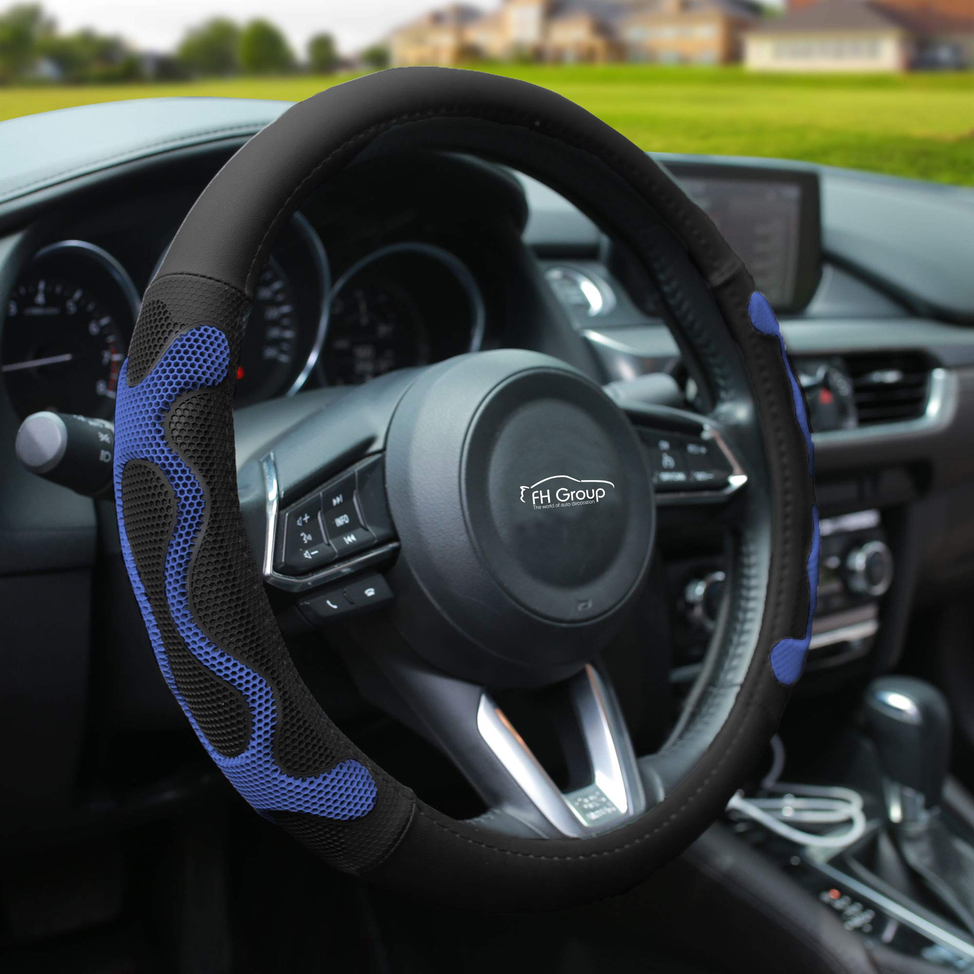 Premium Universal Leather Car Steering Wheel Cover with Anti-Slip Silicone Grip - Blue | Comfort & Style Upgrade for Cars, SUVs, Trucks | Perfect for Daily Commute & Road Trips