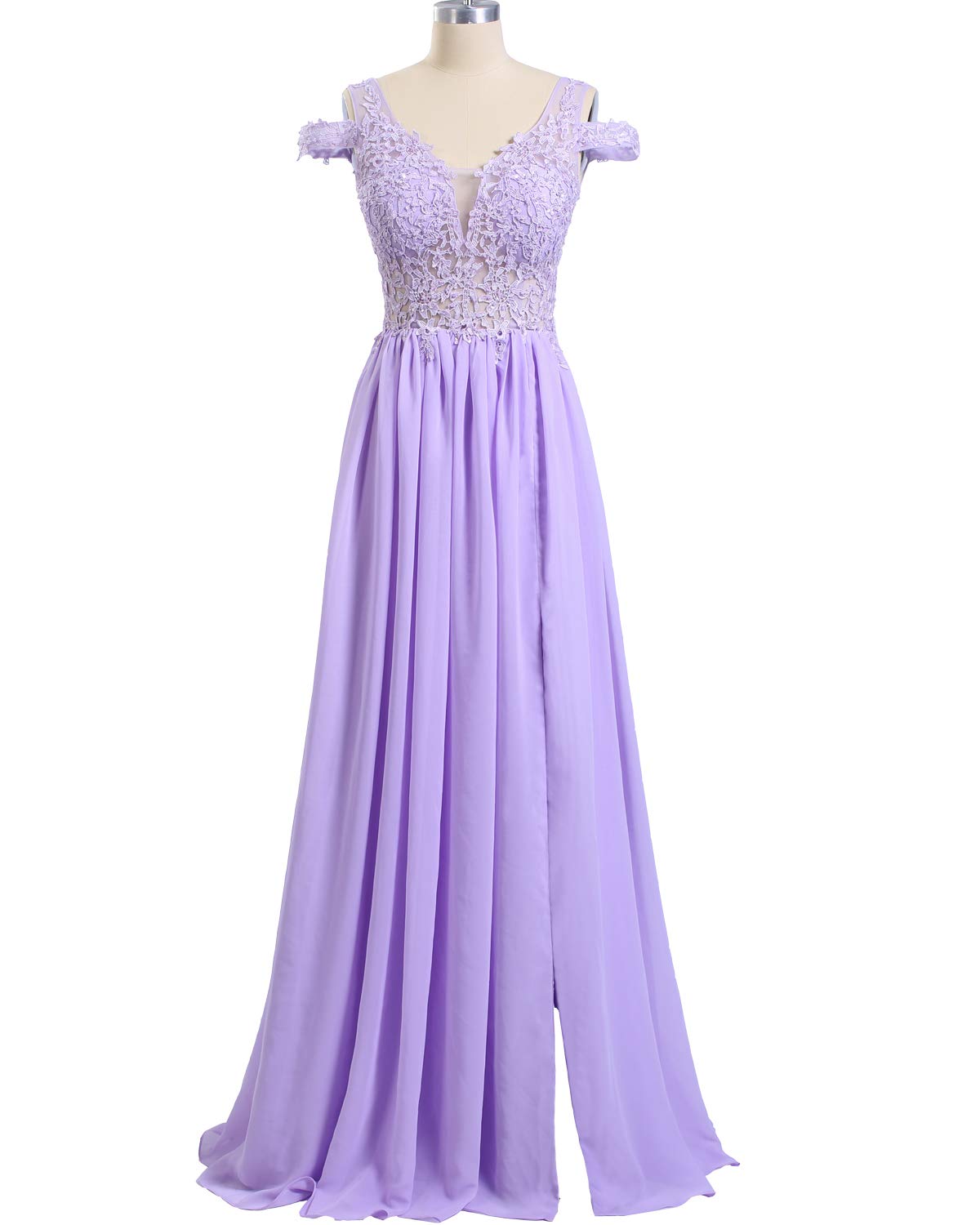 Elegant Women's Lace Appliqued Evening Gown with Side Split - A-Line Long Prom Dress for Formal Events, Weddings & Parties