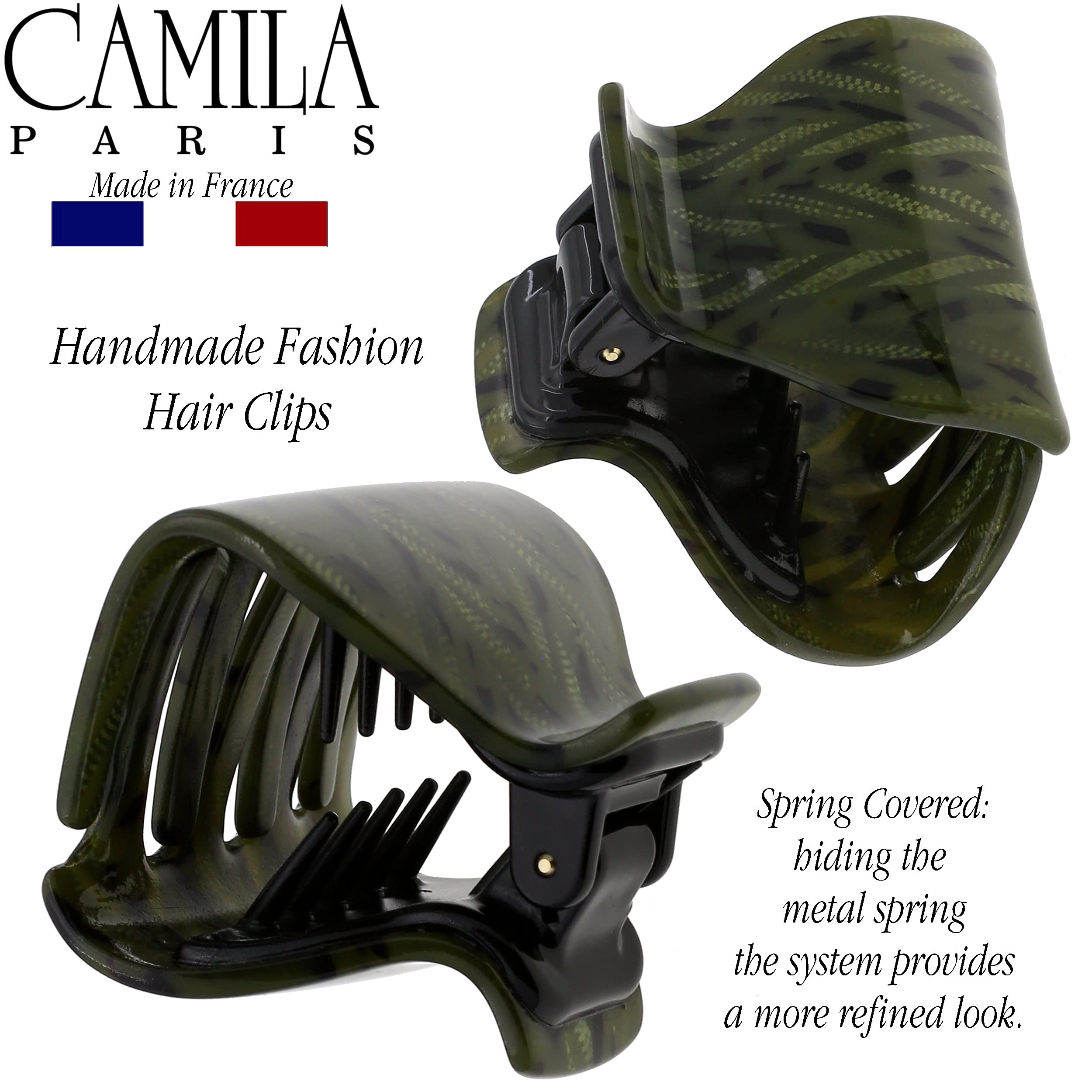 Camila Paris CP3264 French Hair Clip for Women - Strong Hold No Slip Grip Hair Claw for Long Curly Wavy Hair | Green Jaw Clip Hair Accessories | Made in France | Perfect for Everyday Styling, Office Wear & Special Occasions