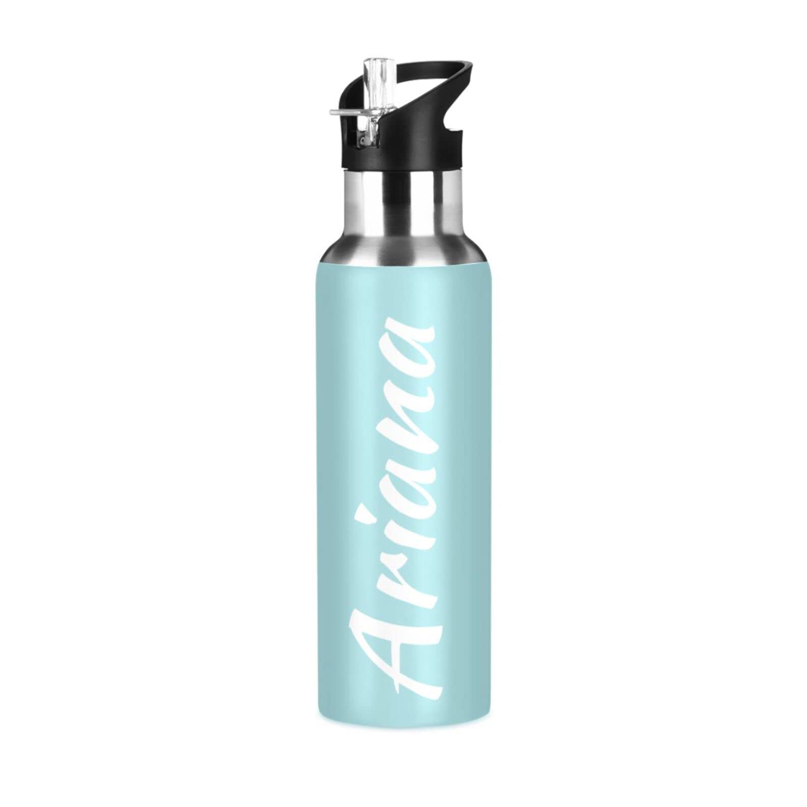 Custom 20oz Insulated Vacuum Water Bottle with Straw Lid - Personalized Blue Sports Bottle for Hiking, Gym & Outdoor Activities | Leakproof & Durable