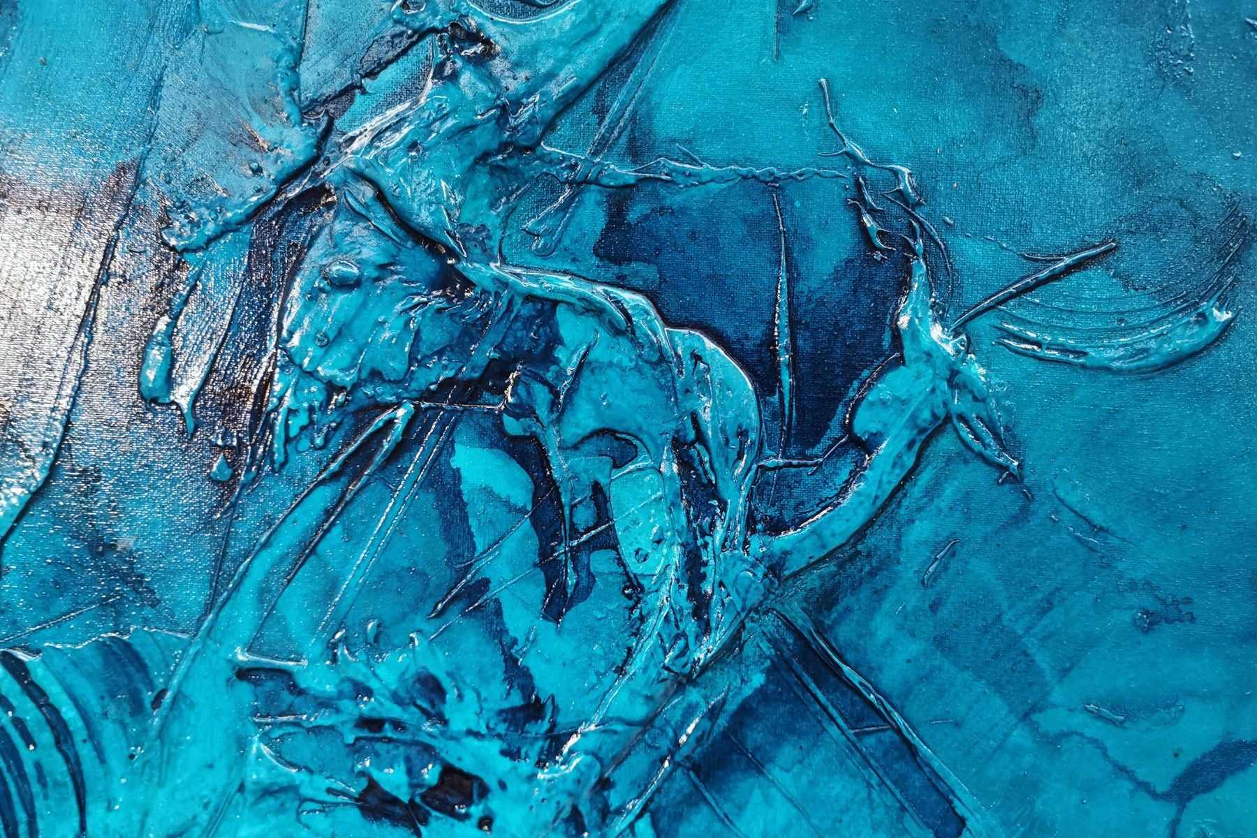 Blue Cobalt Ink Textured Abstract Painting - 270cm x 120cm Pure Cobalt Artwork for Modern Home & Office Wall Decor | Large Contemporary Canvas Art for Living Room, Bedroom or Gallery Display