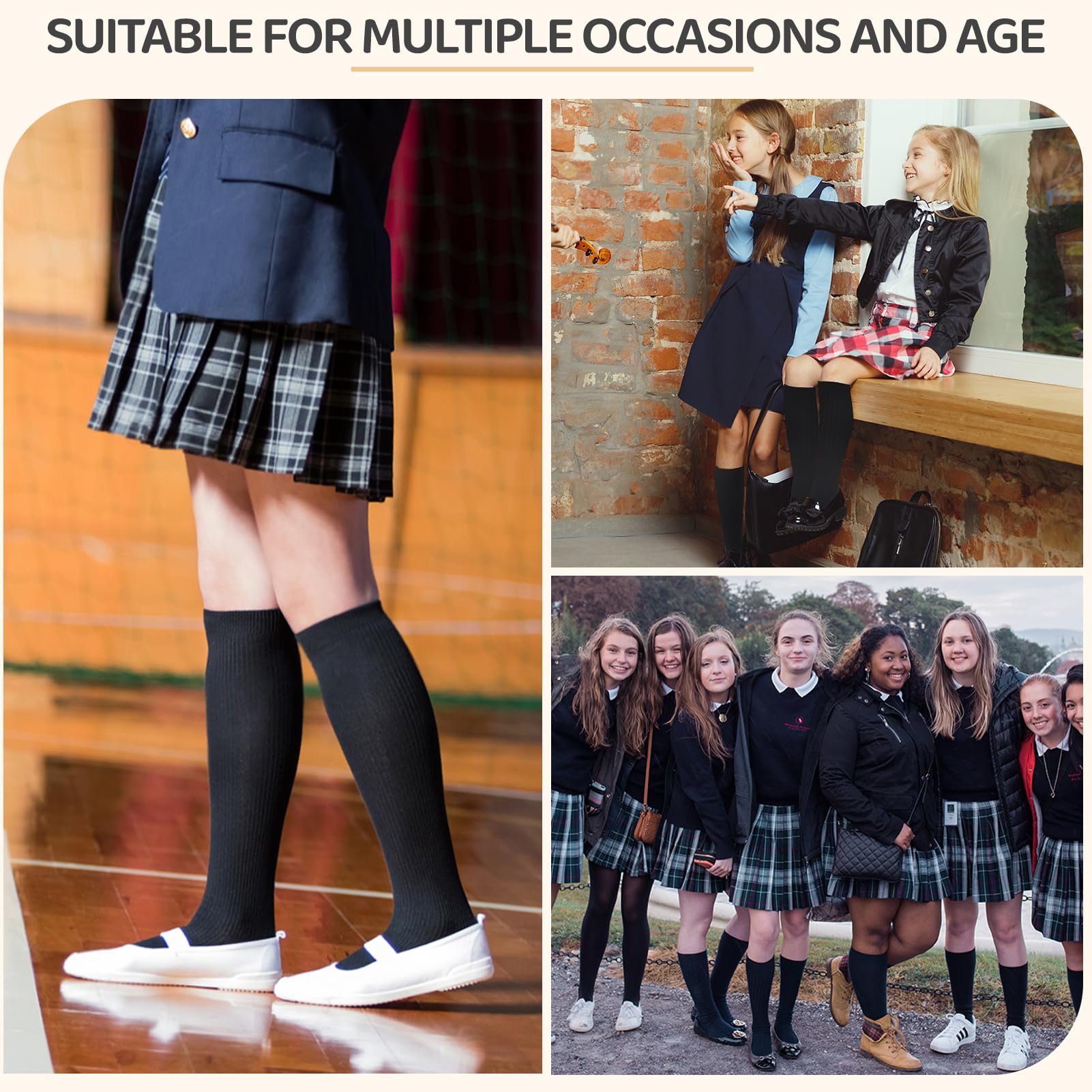 4 Pairs Girls Knee High Socks - Striped Seamless Toe School Uniform Socks for Kids, Over The Knee Socks for Girls & Boys - Perfect for School, Dance, and Winter Outfits