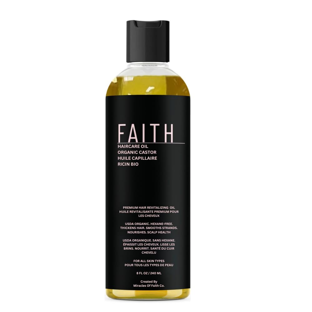 Faith Co. USDA Certified Organic Cold Pressed Castor Oil - 100% Pure Hexane-Free for Hair Growth, Eyelashes & Eyebrows - Vegan Hair & Lash Serum - 240ml - Perfect for Natural Hair Care, Skin Moisturizing & Beauty Treatments