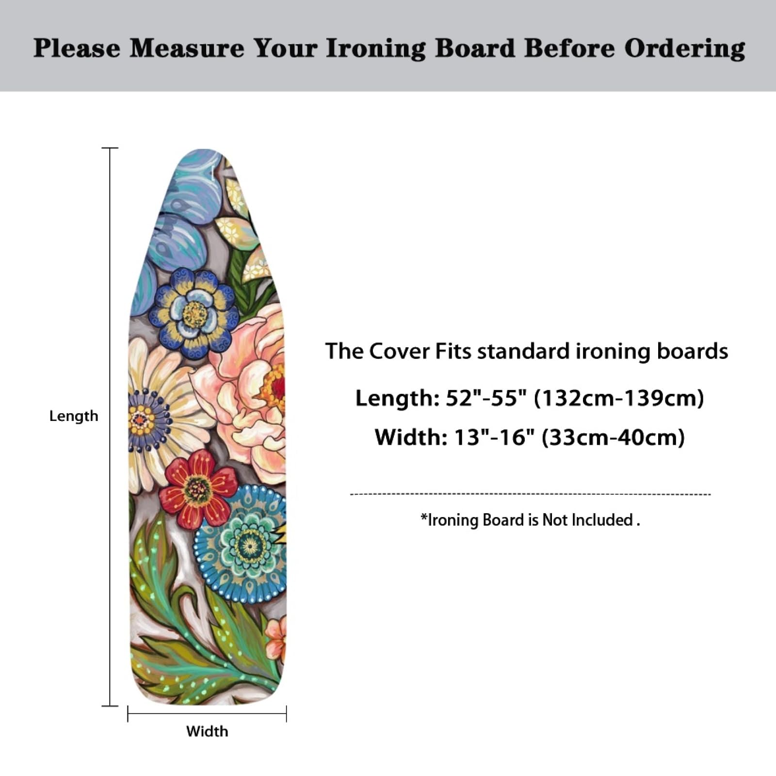 ZDCUSTOM Boho Floral Ironing Board Cover with Elastic Edge - Heat-Resistant, Thick Ironing Pad Protector for Table Top - Perfect for Home Laundry, Sewing & Crafting