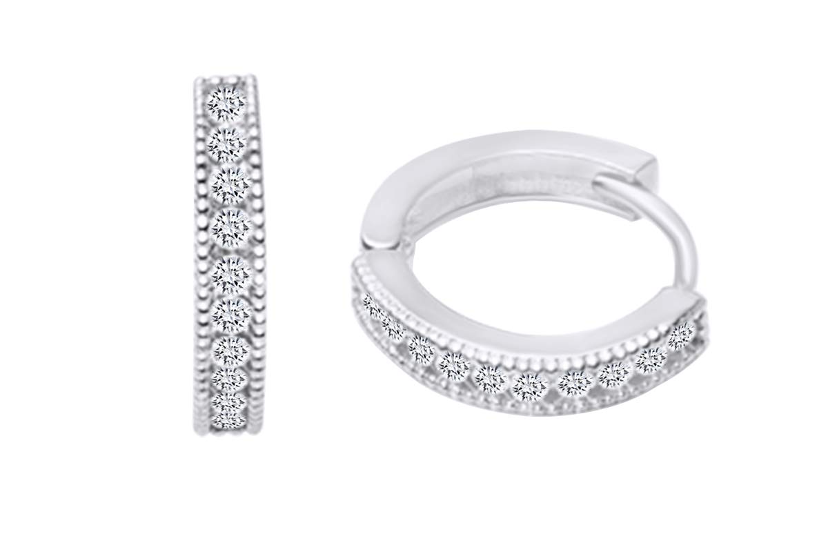 14k White Gold Round Cubic Zirconia Huggie Hoop Earrings for Women - Perfect for Everyday Wear, Parties & Gifts