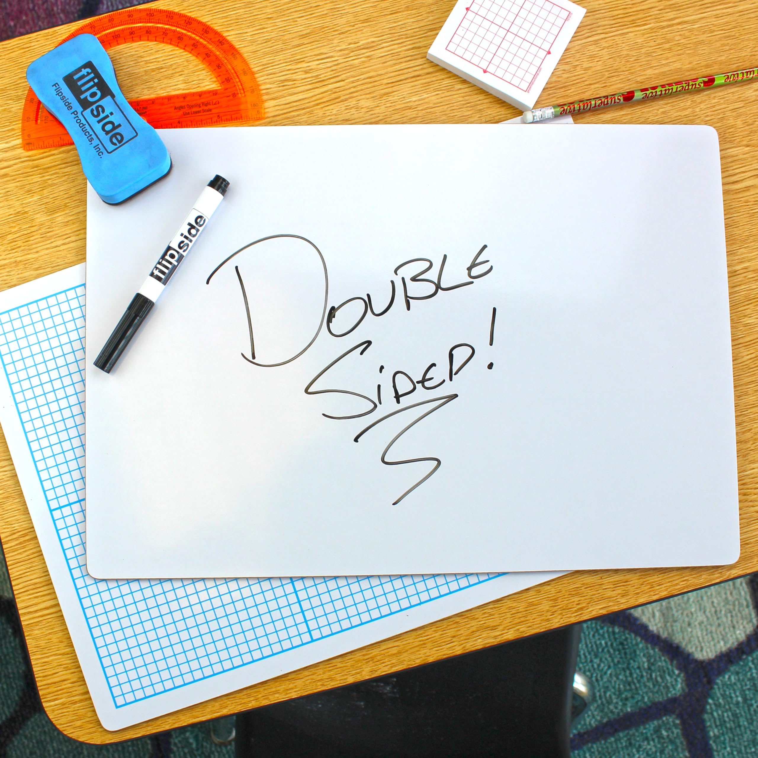 Flipside Products Dry Erase Graph Board with 1/4-Inch Squares - Set of 12 White & Blue Grid Whiteboards for Classroom, Office, Home Schooling, Math Lessons, and Planning (11261)
